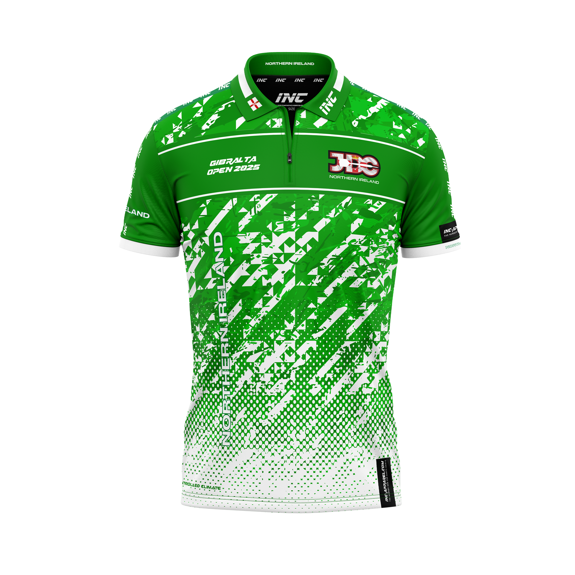 Official JDC Northern Ireland Gibraltar Open Zip Polo Shirt – Front View | INC-APPAREL