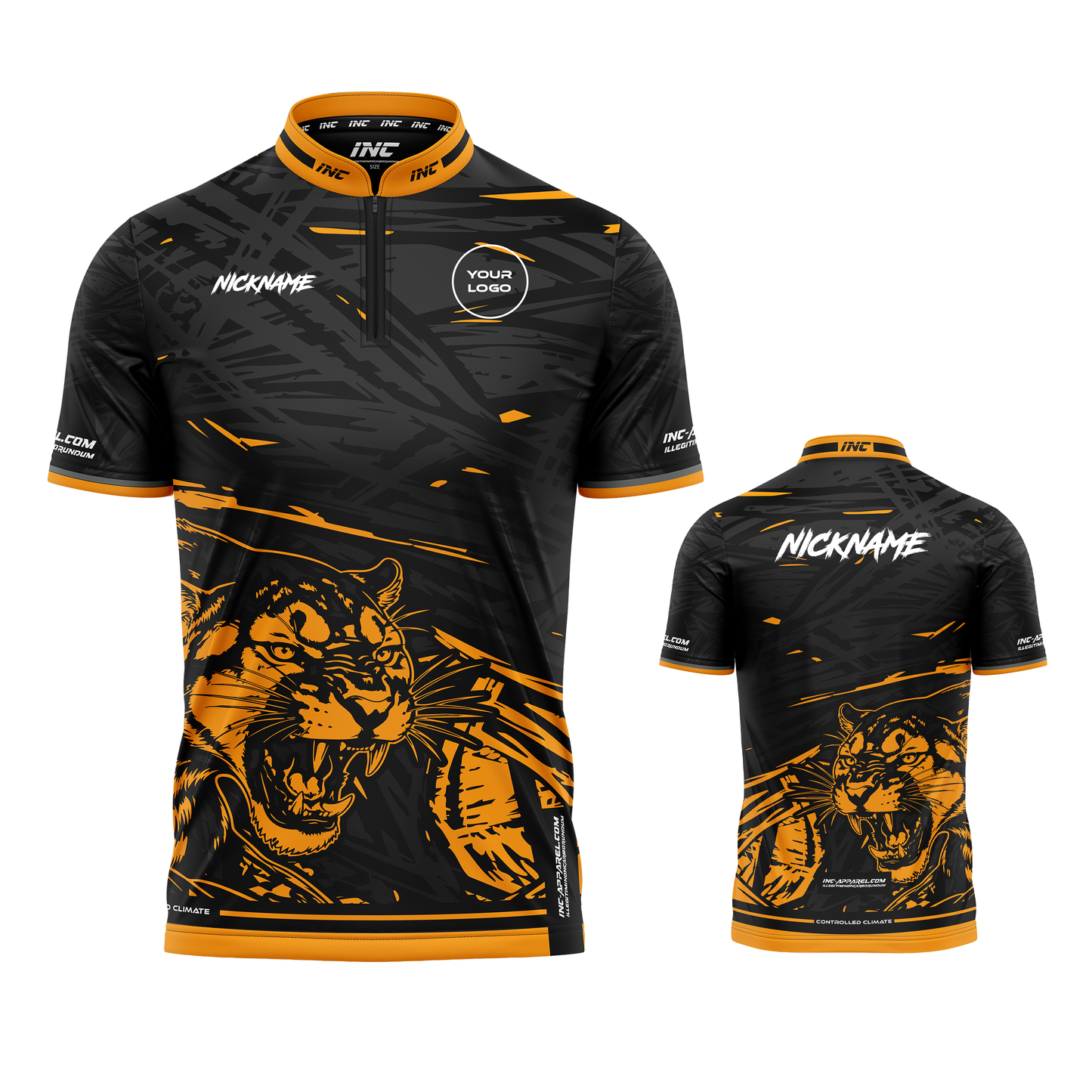 Combined front and back view of the Alpha Tigris Pro1 Darts Shirt from INC-APPAREL