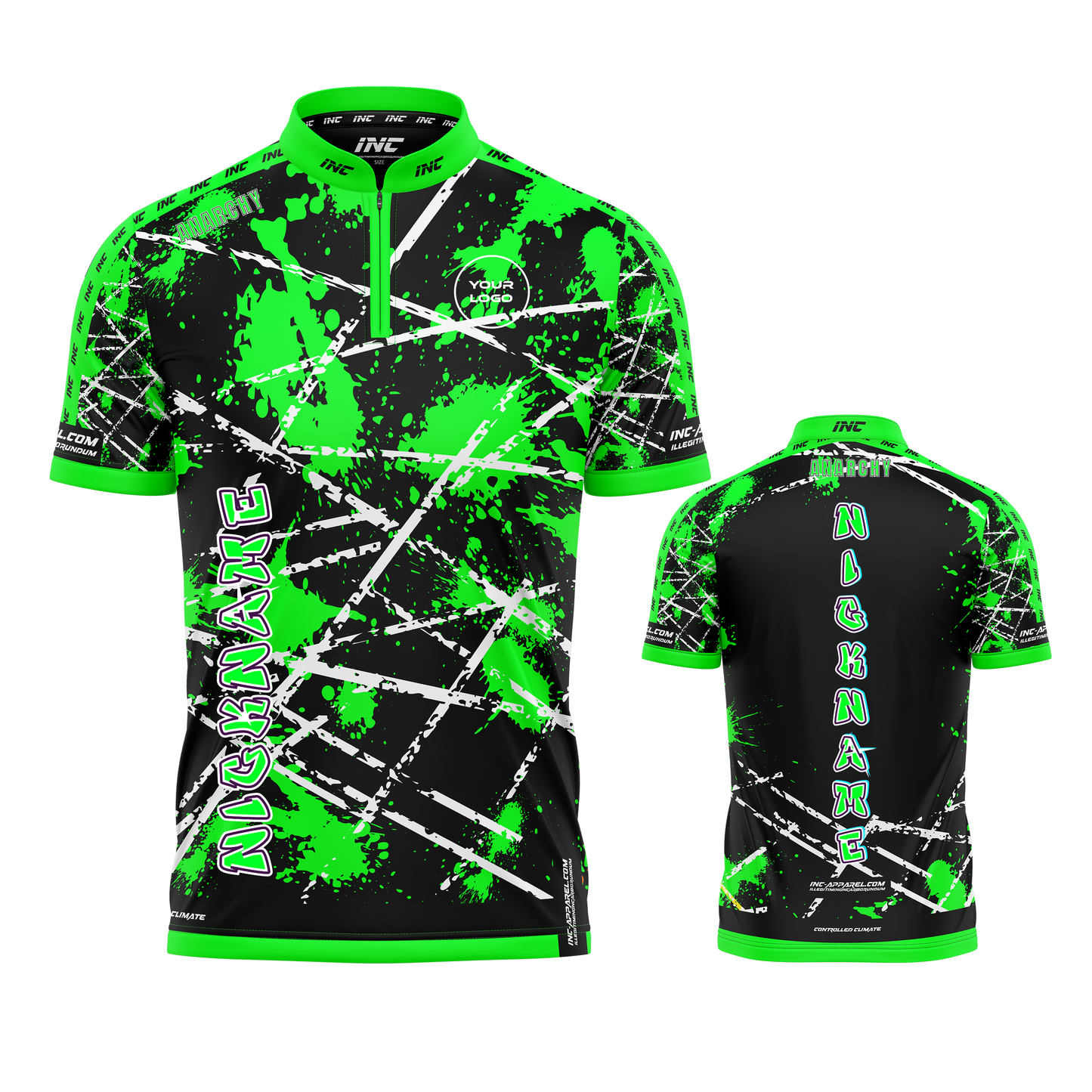 Anarchy Viridis black and neon green darts shirt from INC-APPAREL