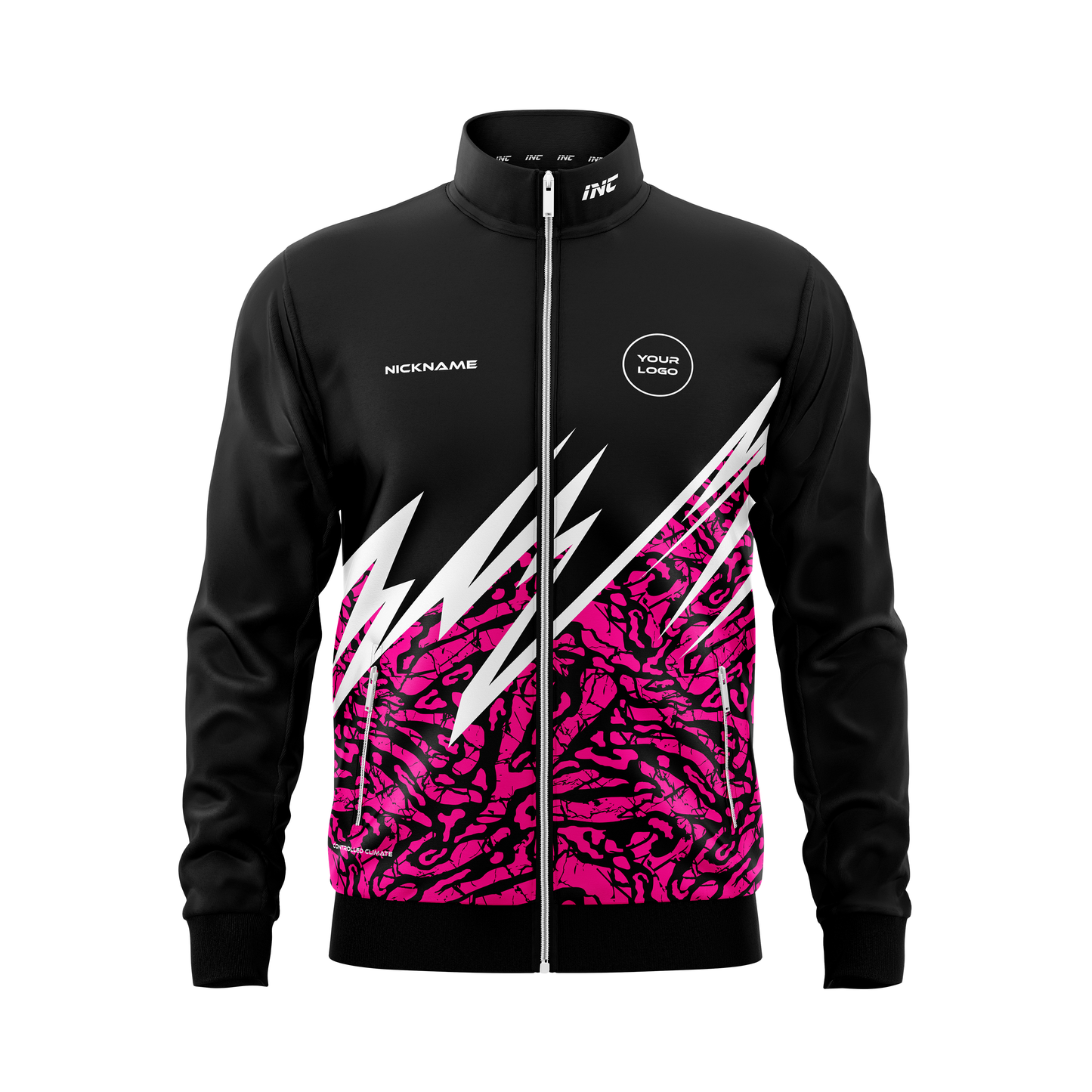 Chronic Fluctus Darts Tournament Jacket – Front View of Pink High Performance Zip-Up by INC-APPAREL