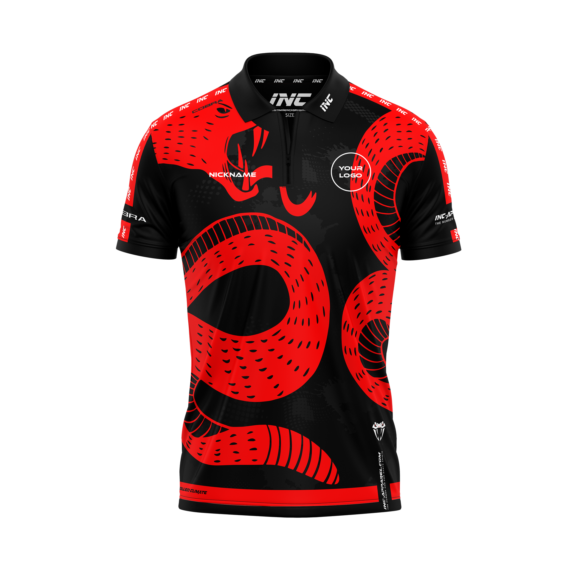 Cobra Naja Pallida Zip Polo Darts Shirt – Front View | INC-APPAREL
