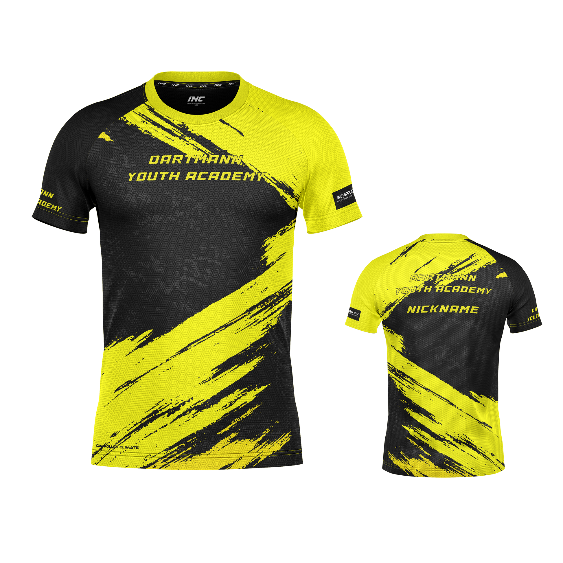 Combined front and back view of the Official Dartmann Youth Academy Training Tee from INC-APPAREL