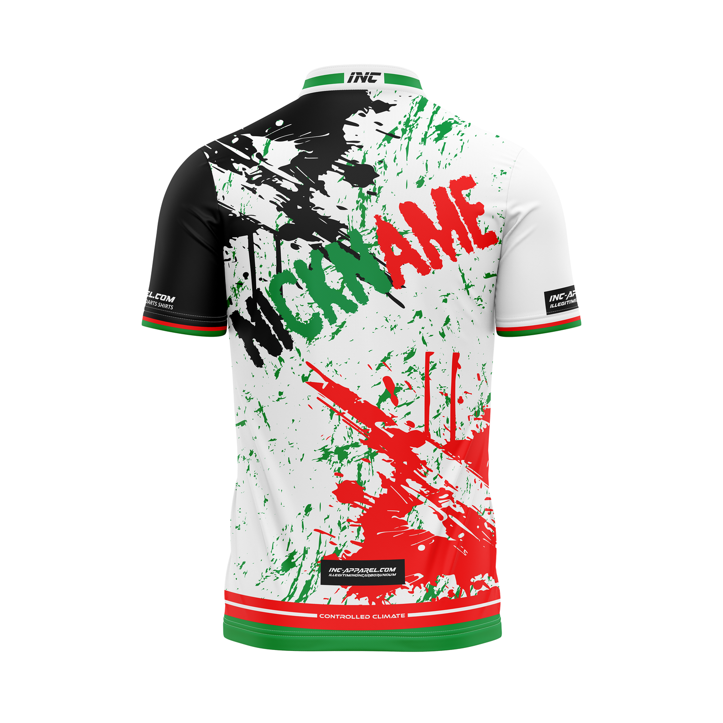 Back view of the DWO Fulgur Pro1 darts shirt showcasing high-energy faction design with dartboard colours | INC-APPAREL