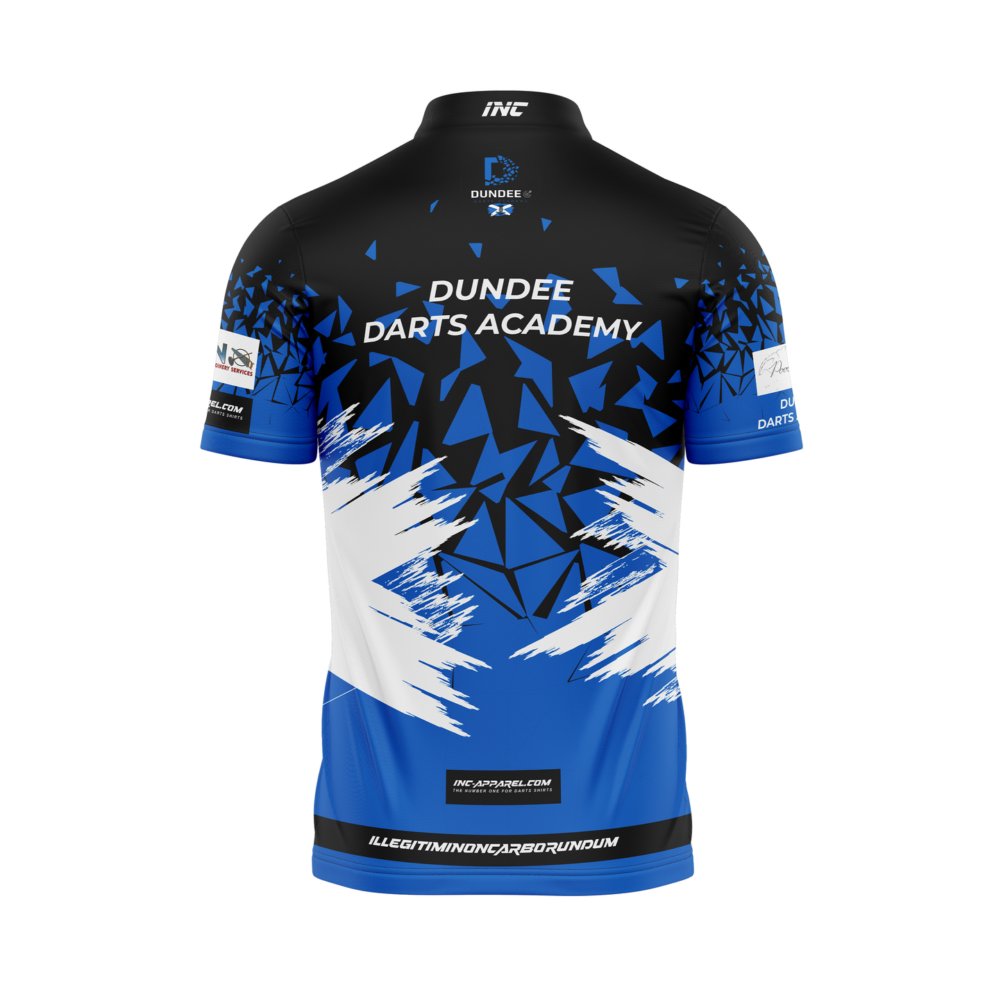 Combined back view of the Official Dundee Darts Academy PRO1 Shirt from INC-APPAREL