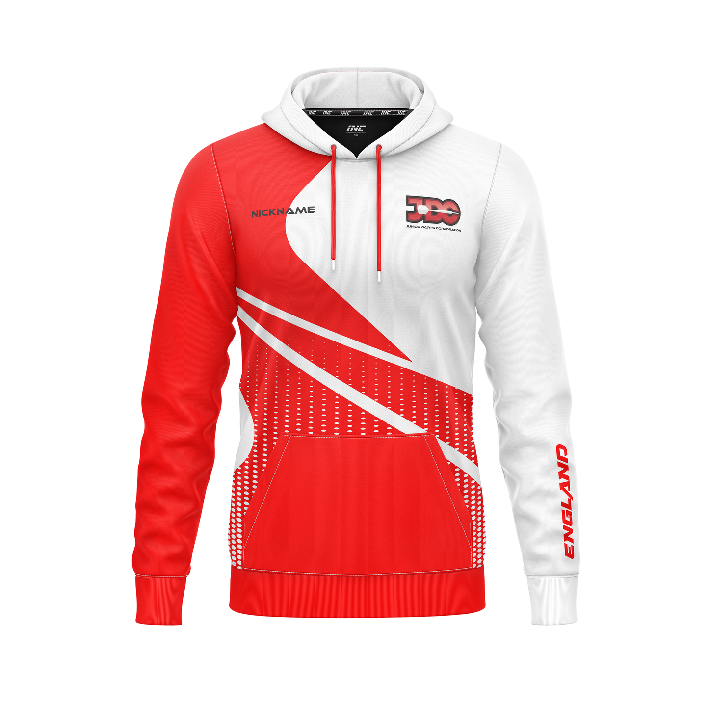 Official England JDC Darts Hoodie – Front View with England and JDC Logos | INC-APPAREL