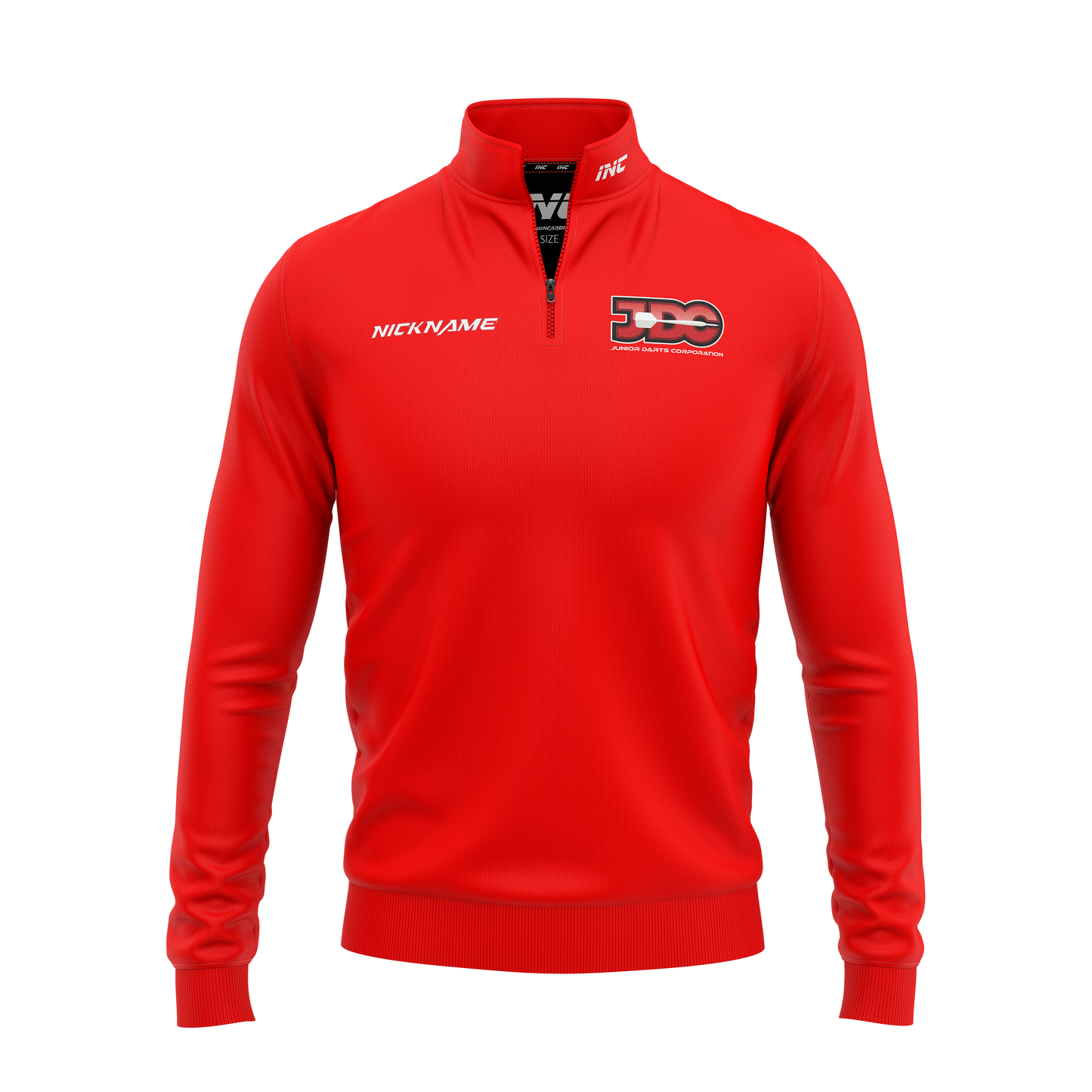 Official England JDC Darts Quarter Zip Midlayer – Front View with JDC and England Logos | INC-APPAREL
