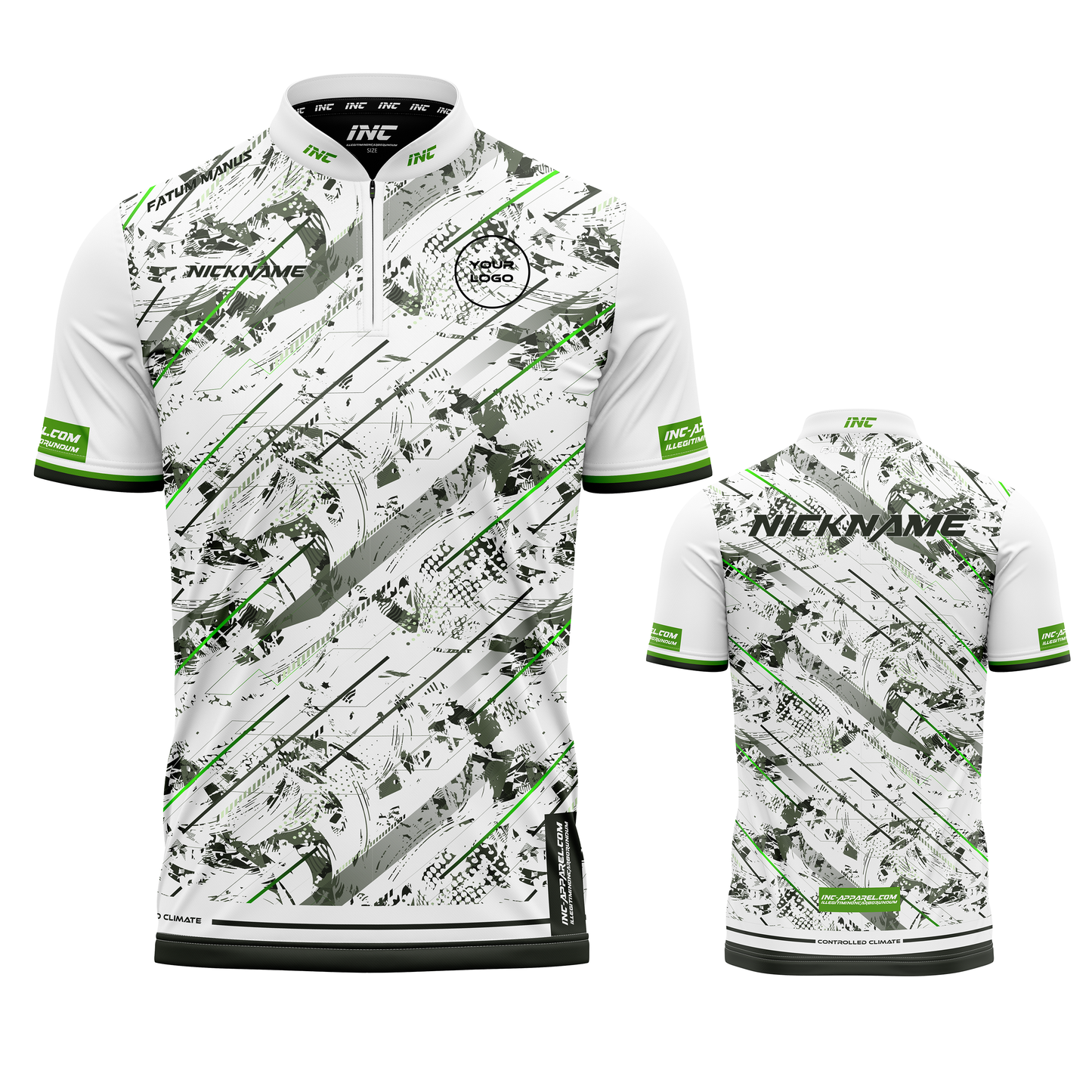 Fatum Manus White Custom Pool Shirt from INC-APPAREL – lightweight performance pool shirt with XPRO collar and customizable white design.