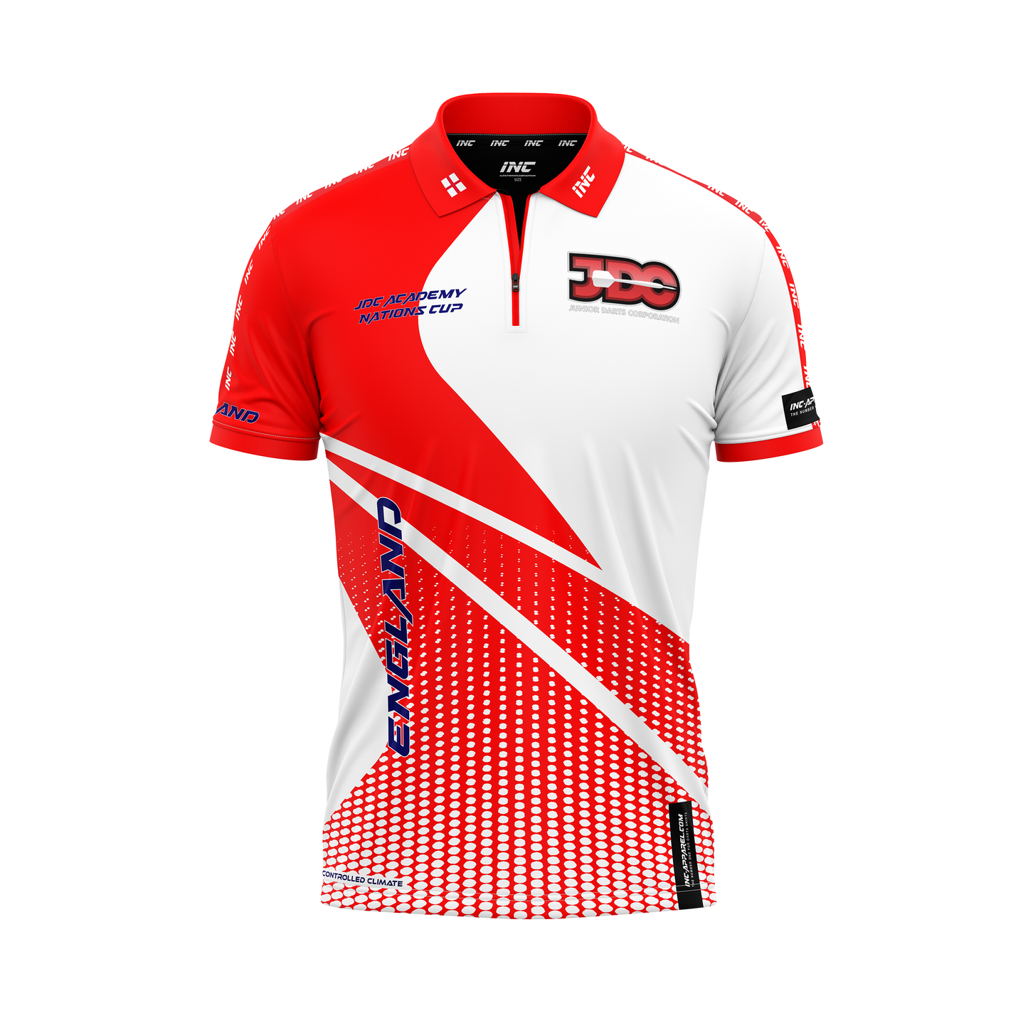 Junior Darts Corporation England Zip Polo Darts Shirt – Front View | INC-APPAREL