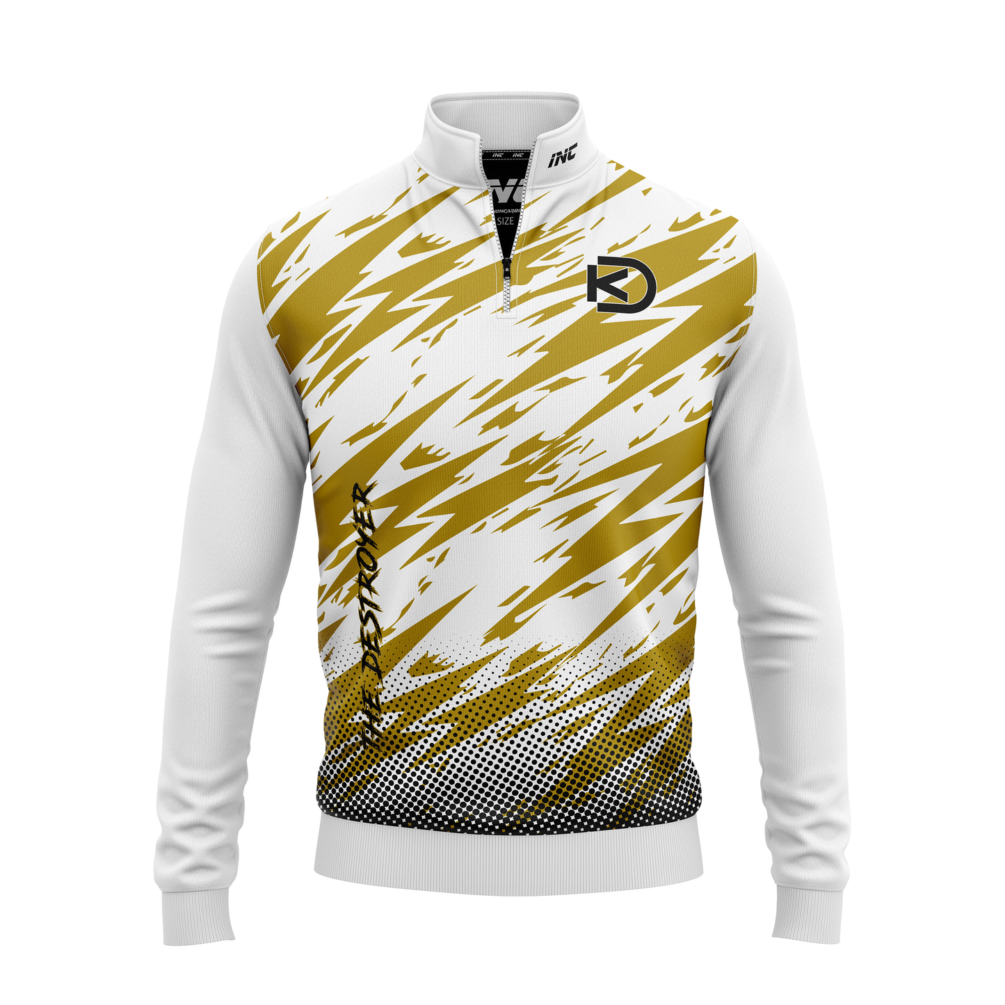 Kyle "The Destroyer" Davidson Quarter Zip Darts Midlayer – Front View with Red, Black, and White Design | INC-APPAREL