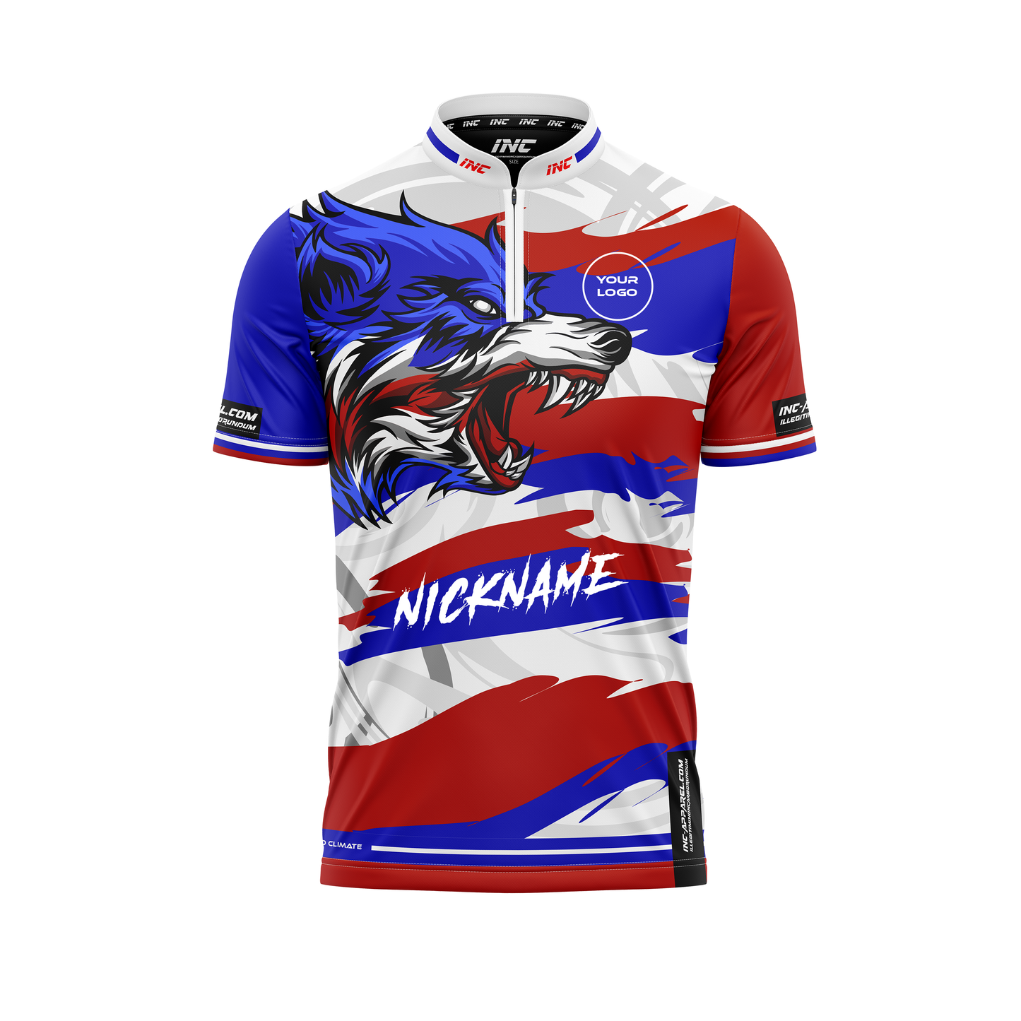 Front view of the Lupus Patrioticus Pro1 Darts Shirt From INC-APPAREL