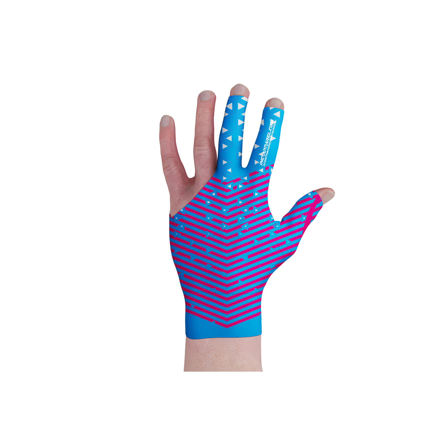 Magnus Light Blue and Pink Pool Glove from INC-APPAREL – performance billiards glove for smooth cue control.