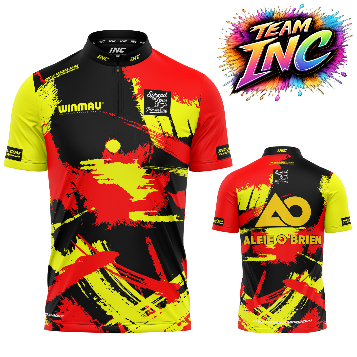 Official Alfie O Brien black red yellow darts shirt