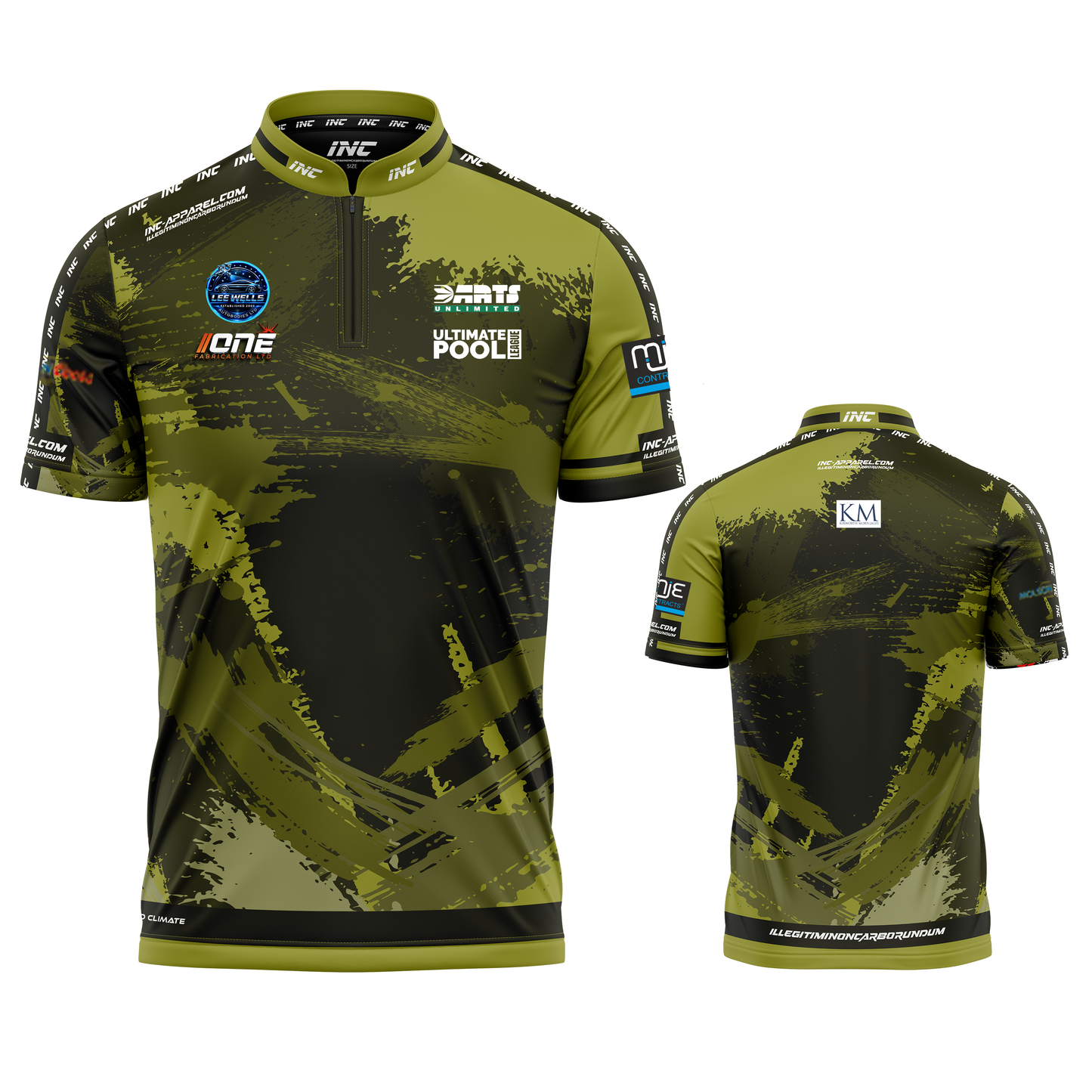 Official Cue Club Rail Huggers pool shirt front and back view professional league pool shirt from INC-APPAREL