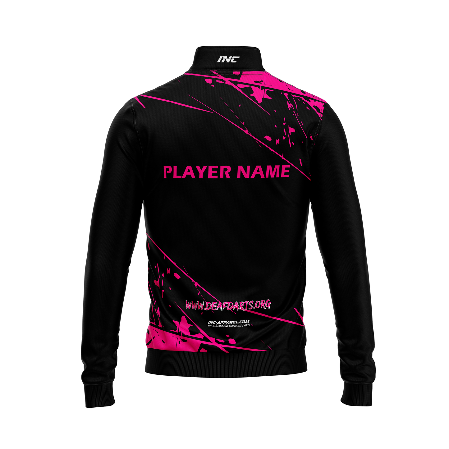 Back view of the Official Deaf Darts Organisation Quarter Zip Midlayer Pink INC-APPAREL