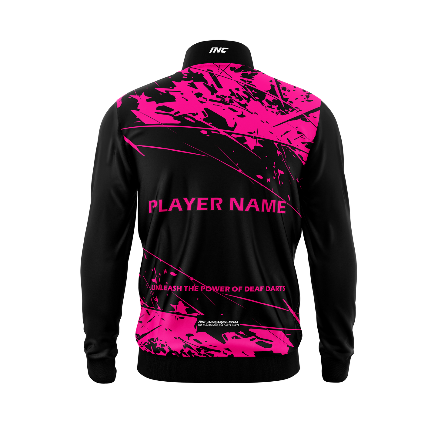 Back view of the Official Deaf Darts Organisation Tournament Jacket Pink INC-APPAREL