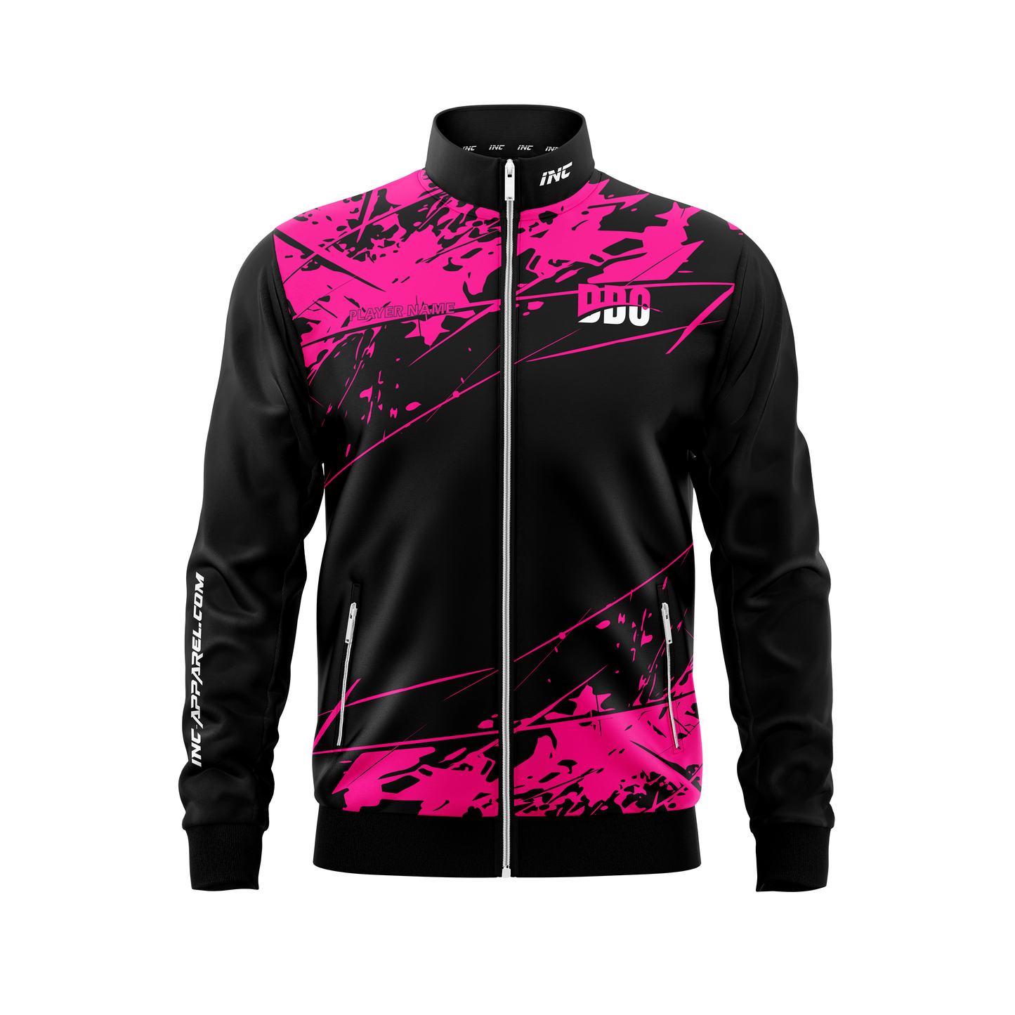 Front view of the Official Deaf Darts Organisation Tournament Jacket Pink -INC-APPAREL