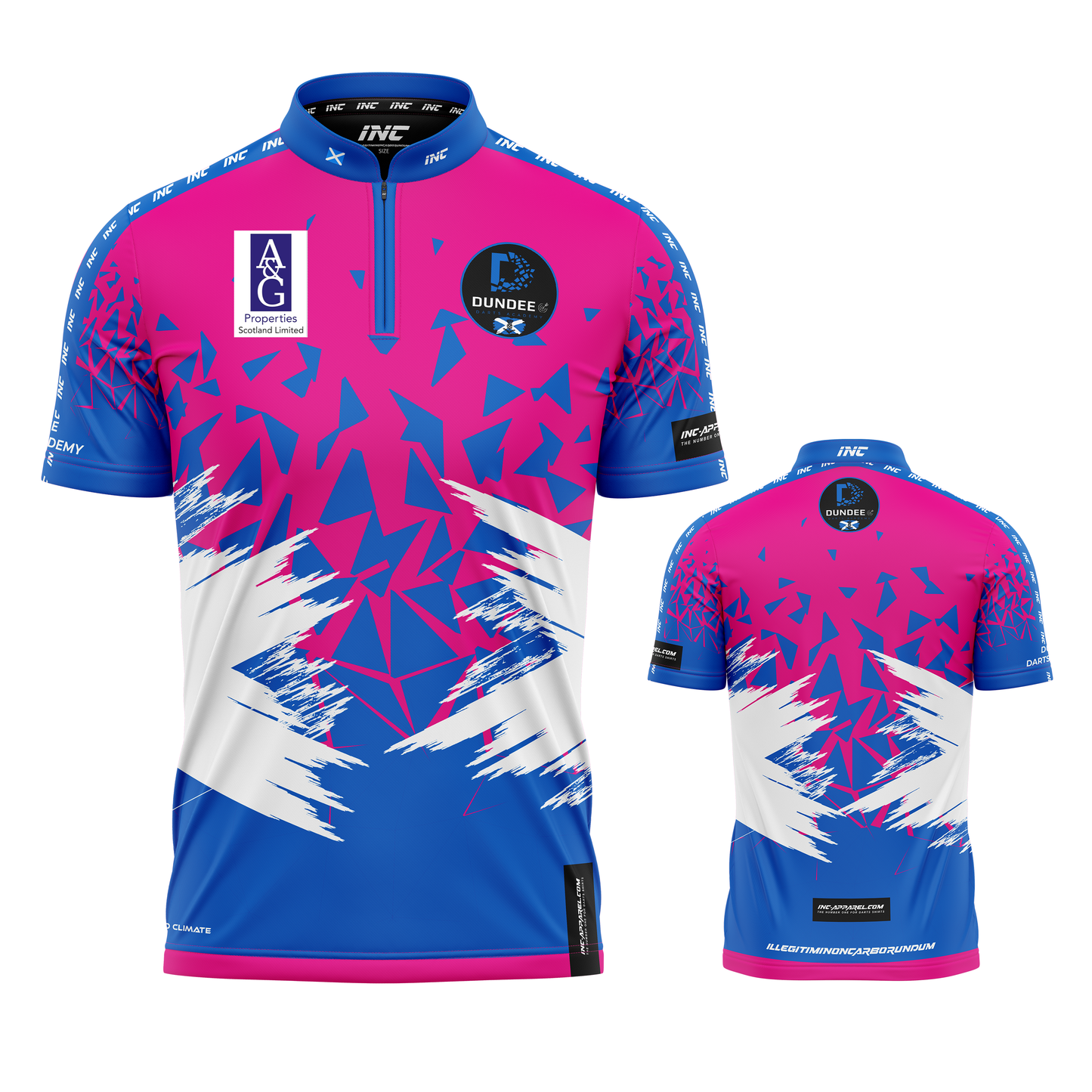 Official Dundee Darts Academy League Shirt from INC-APPAREL – made-to-order performance darts shirt with breathable fabric and official team design.