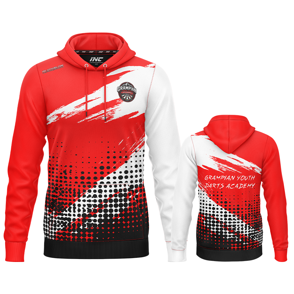 Official Grampian Youth Darts Academy Hoodie from INC-APPAREL – youth academy team hoodie with official branding.