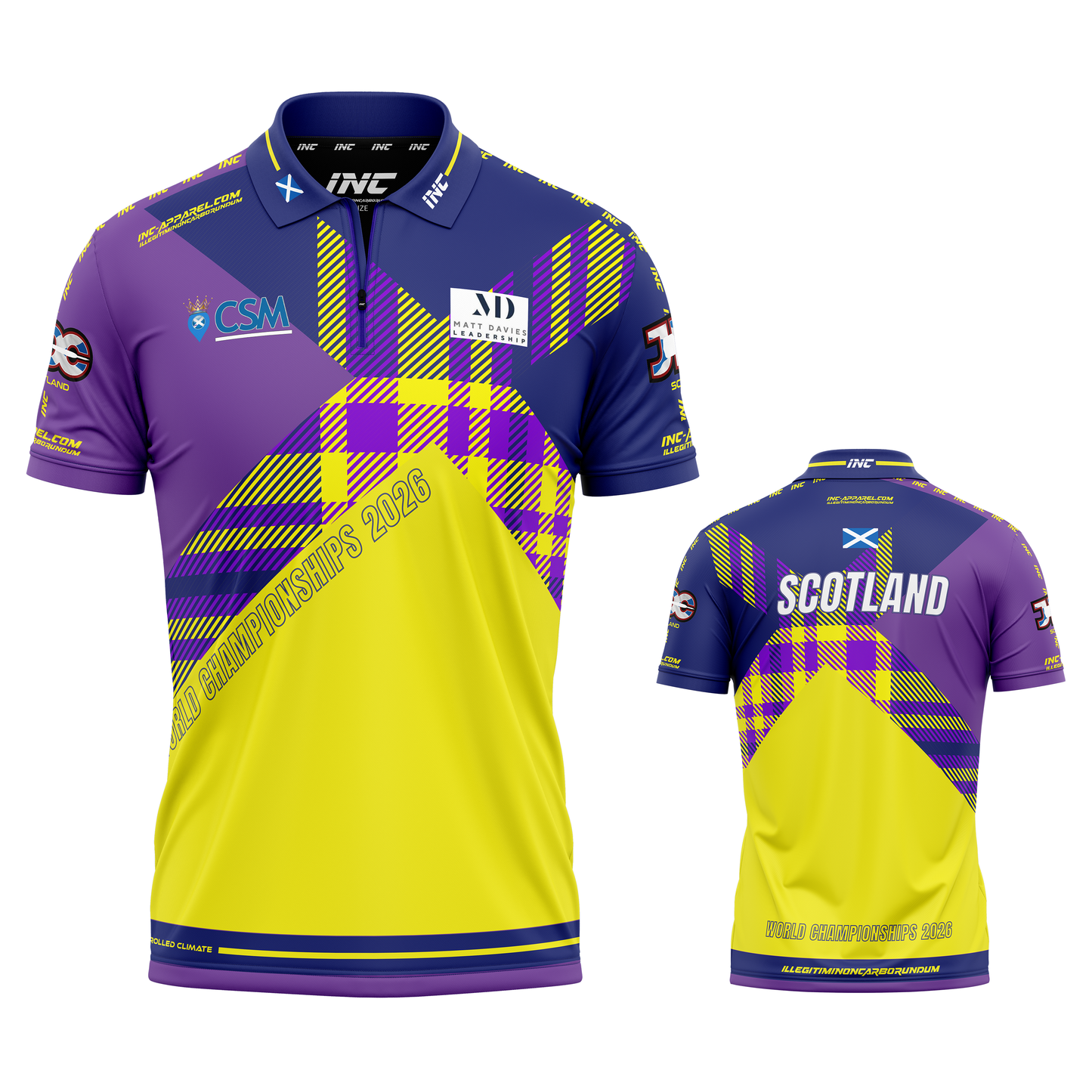 Official JDC Scotland World Championships darts shirt purple yellow blue from INC-APPAREL