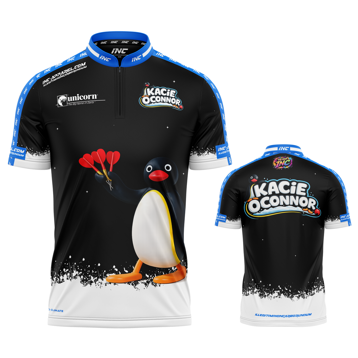 Official Kacie O’Connor Black Darts Shirt from INC-APPAREL – performance darts shirt with signature Kacie O’Connor design.