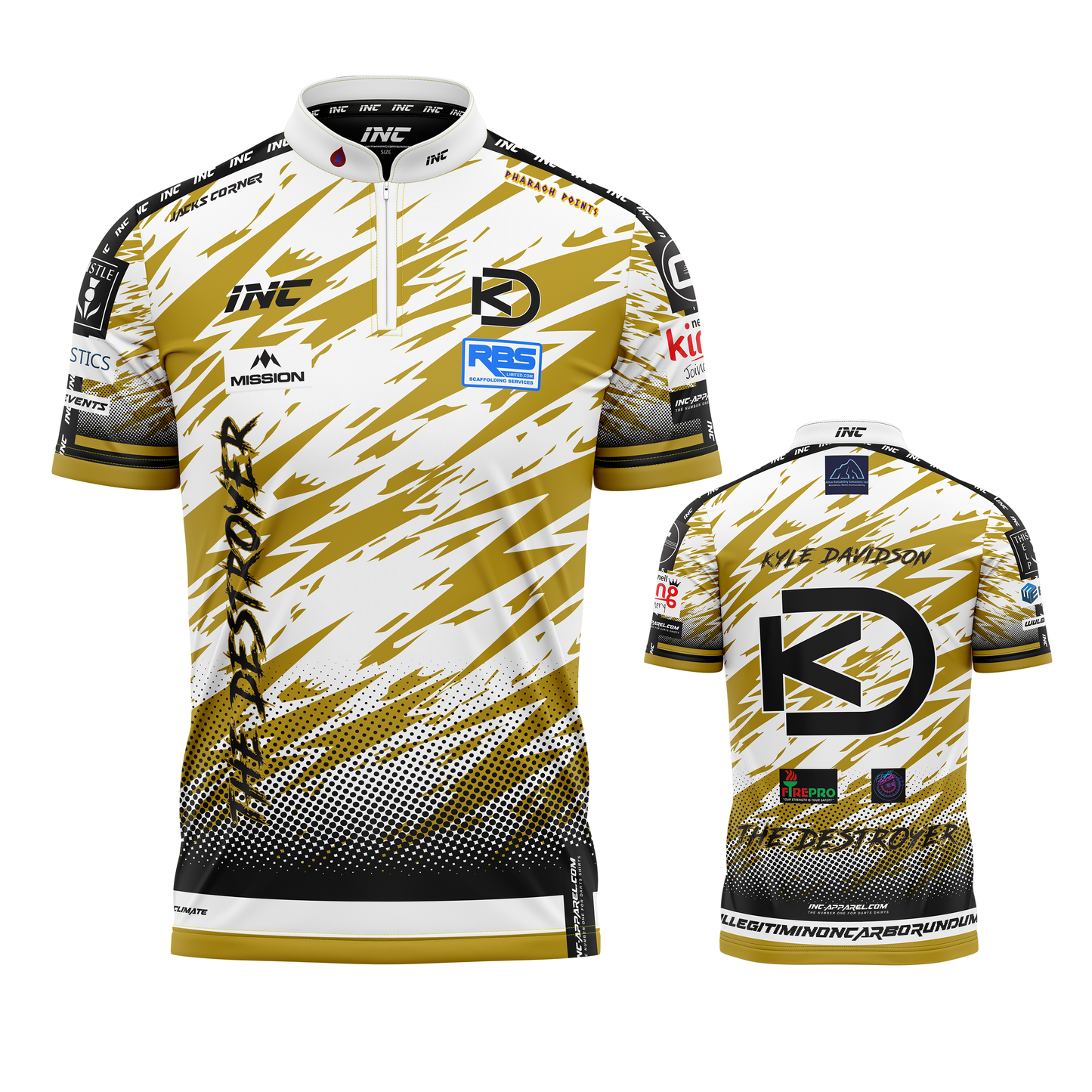 Official Kyle Davidson Darts Shirt from INC-APPAREL – elite darts shirt with signature player design, breathable fabric, and PRO1 performance collar.