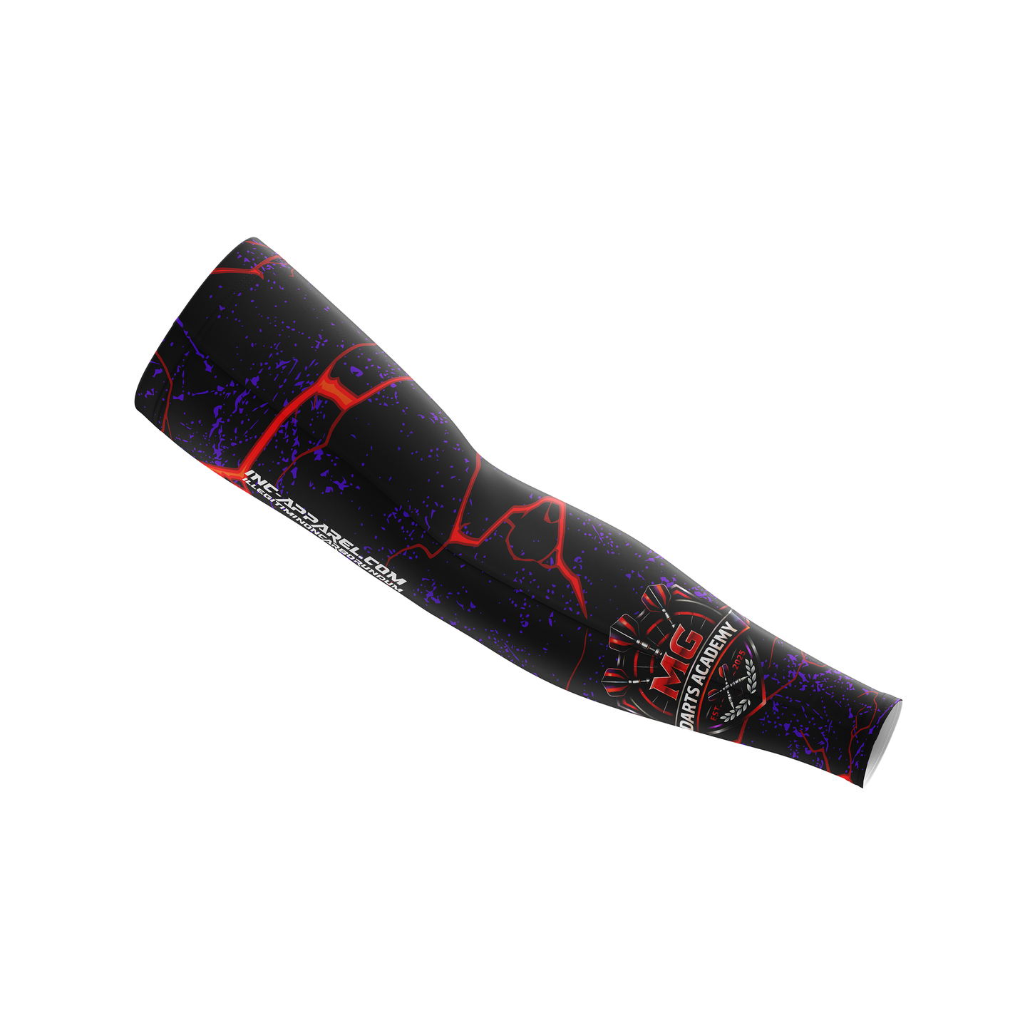 Official MG Darts Academy darts sleeve close up breathable compression fabric with team branding from INC-APPAREL