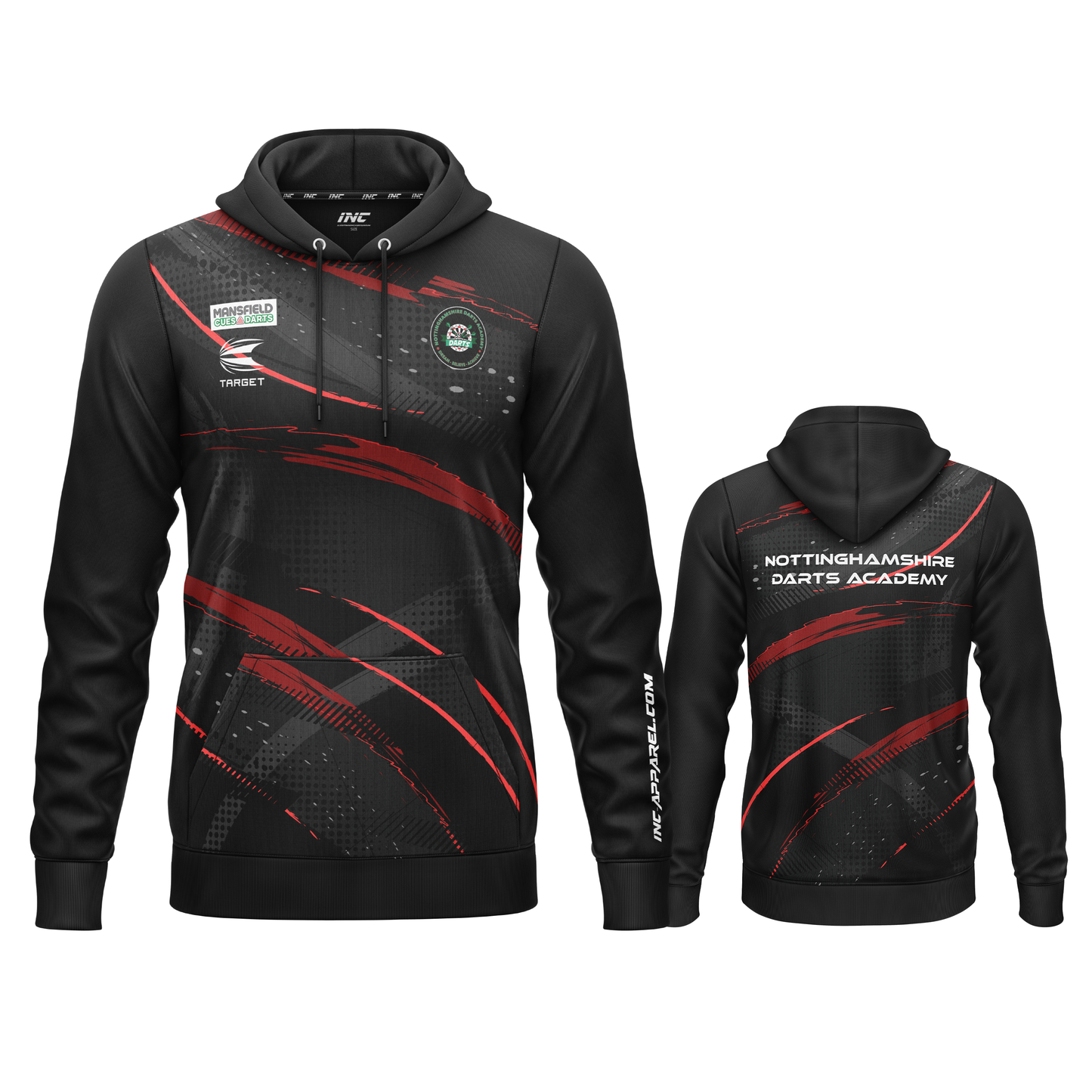 Official Nottinghamshire Darts Academy Hoodie from INC-APPAREL – academy darts hoodie with official team branding.