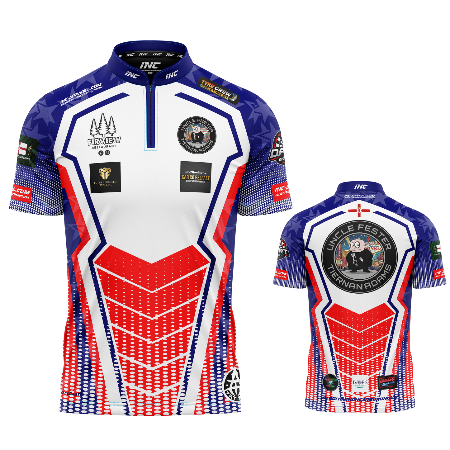 Official Tiernan Adams Vegas darts shirt front and back view professional competition dart shirt