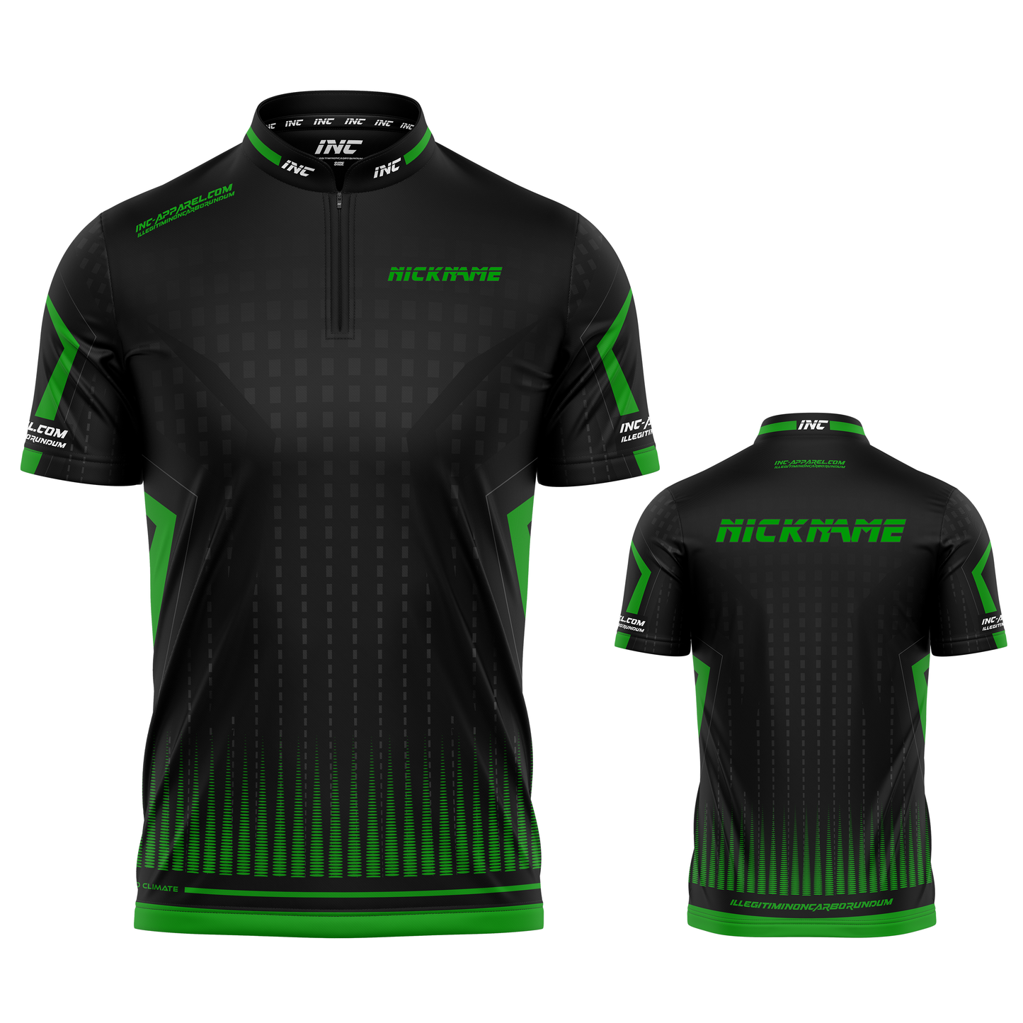 Praecisio Green and Black Darts/Pool Shirt from INC-APPAREL – precision performance shirt for darts and pool players.