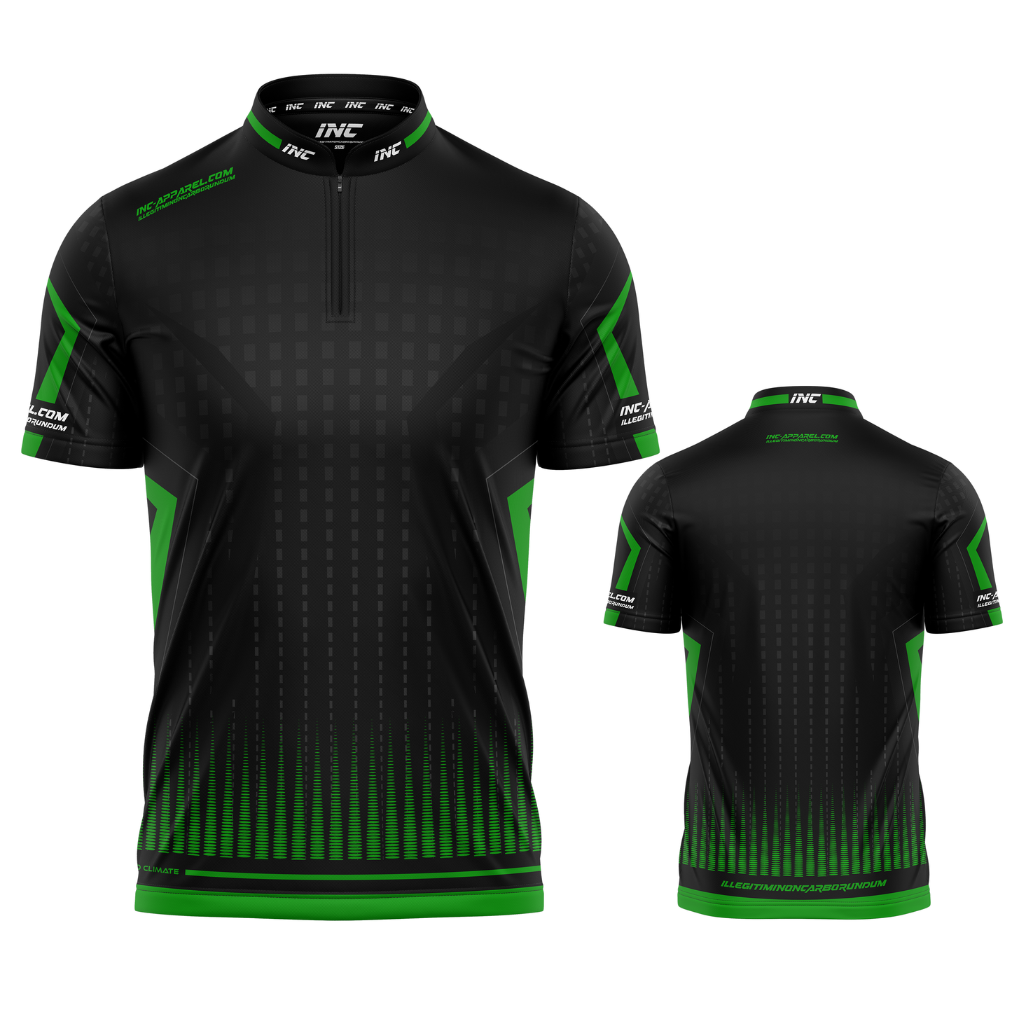 Praecisio Green and Black Darts/Pool Shirt from INC-APPAREL – precision performance shirt for darts and pool players.