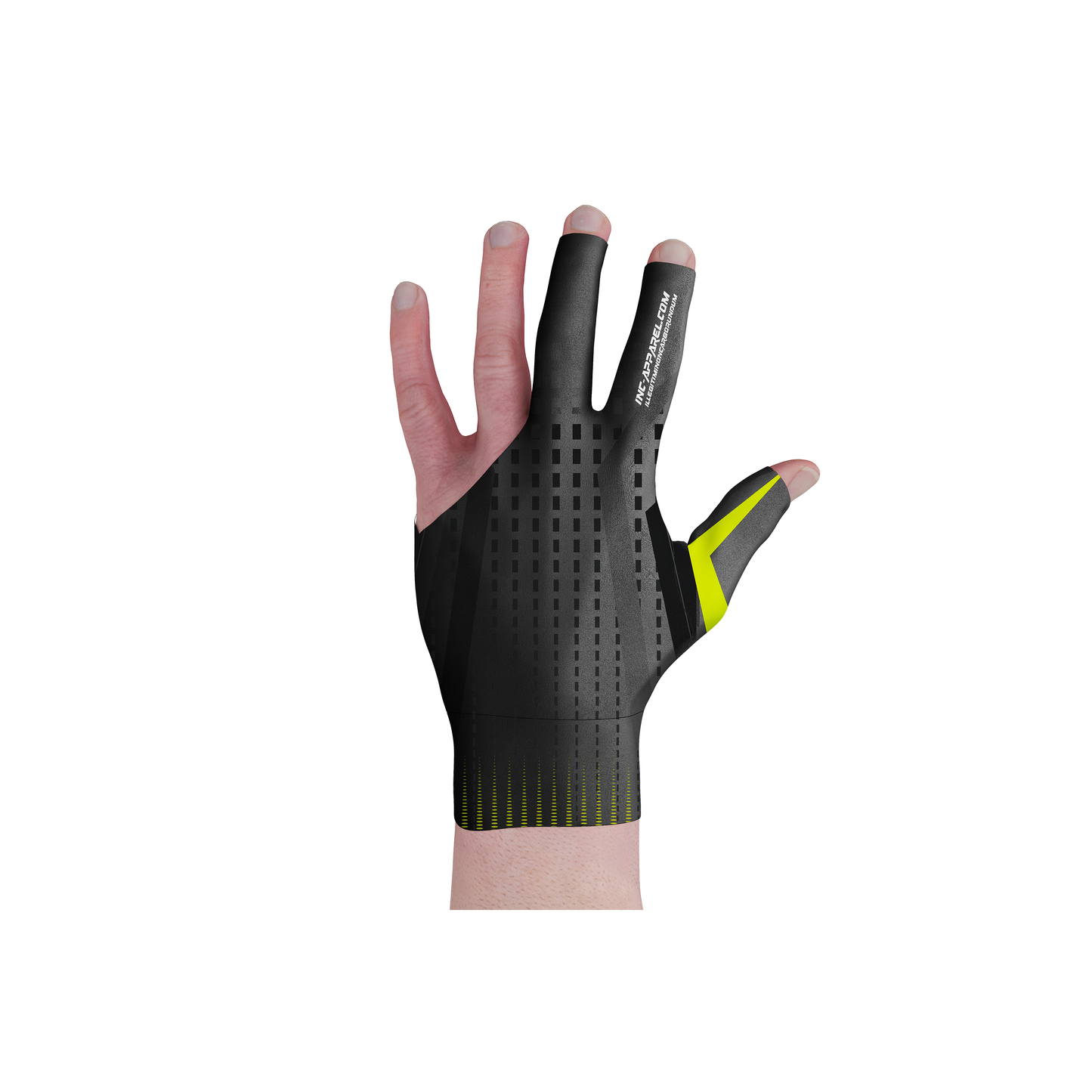 Praecisio Lime Green and Black Pool Glove from INC-APPAREL – precision pool glove for smooth cue control.