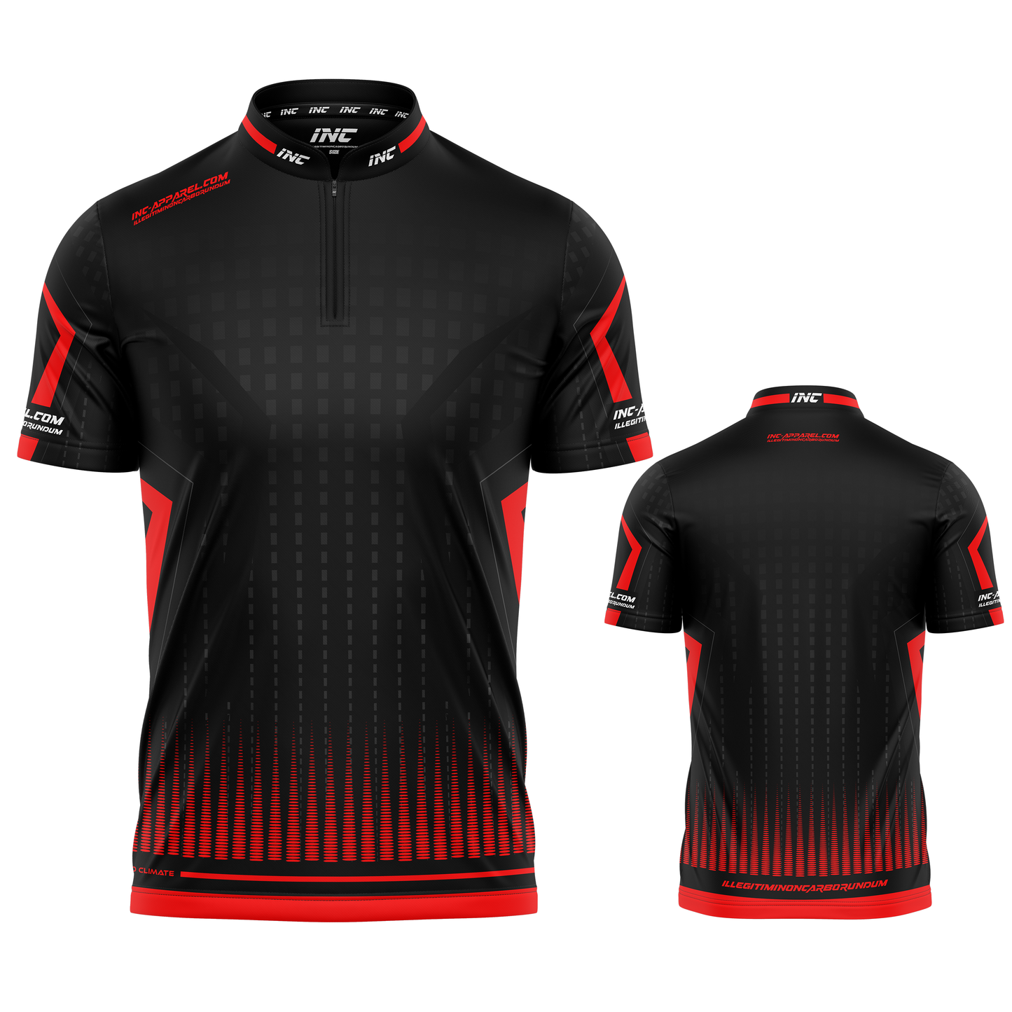 Praecisio Red and Black Darts/Pool Shirt from INC-APPAREL – precision performance shirt for darts and pool players.