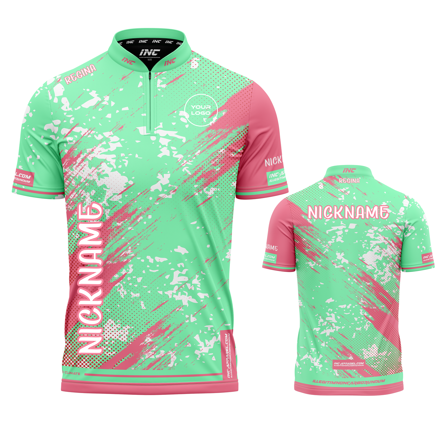 Regina Green Darts Shirt from INC-APPAREL – green performance darts shirt with elegant Regina-themed design.