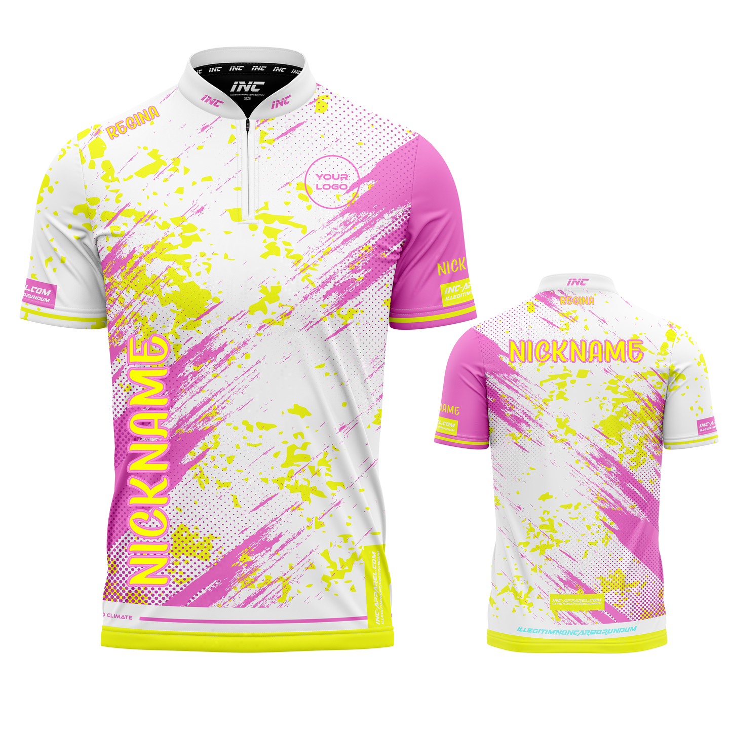 Regina White Darts Shirt from INC-APPAREL – white performance darts shirt with elegant Regina-themed design.