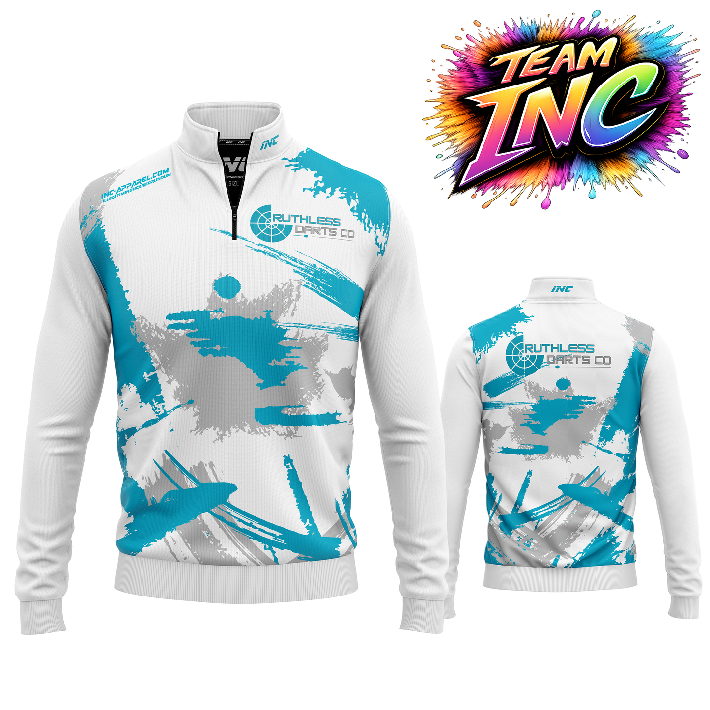 Ruthless Darts Co Academy Quarter Zip Midlayer from INC-APPAREL – official academy midlayer for darts training and competition.