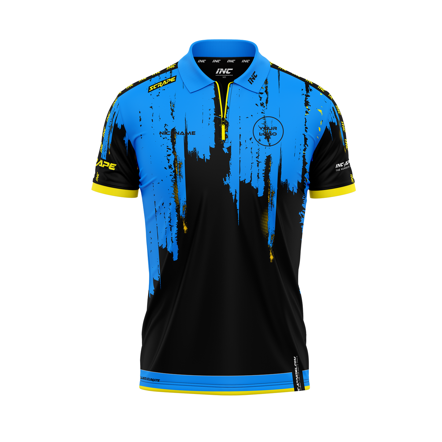 Scrape Nero Darts Zip Polo Shirt – Front View | INC-APPAREL