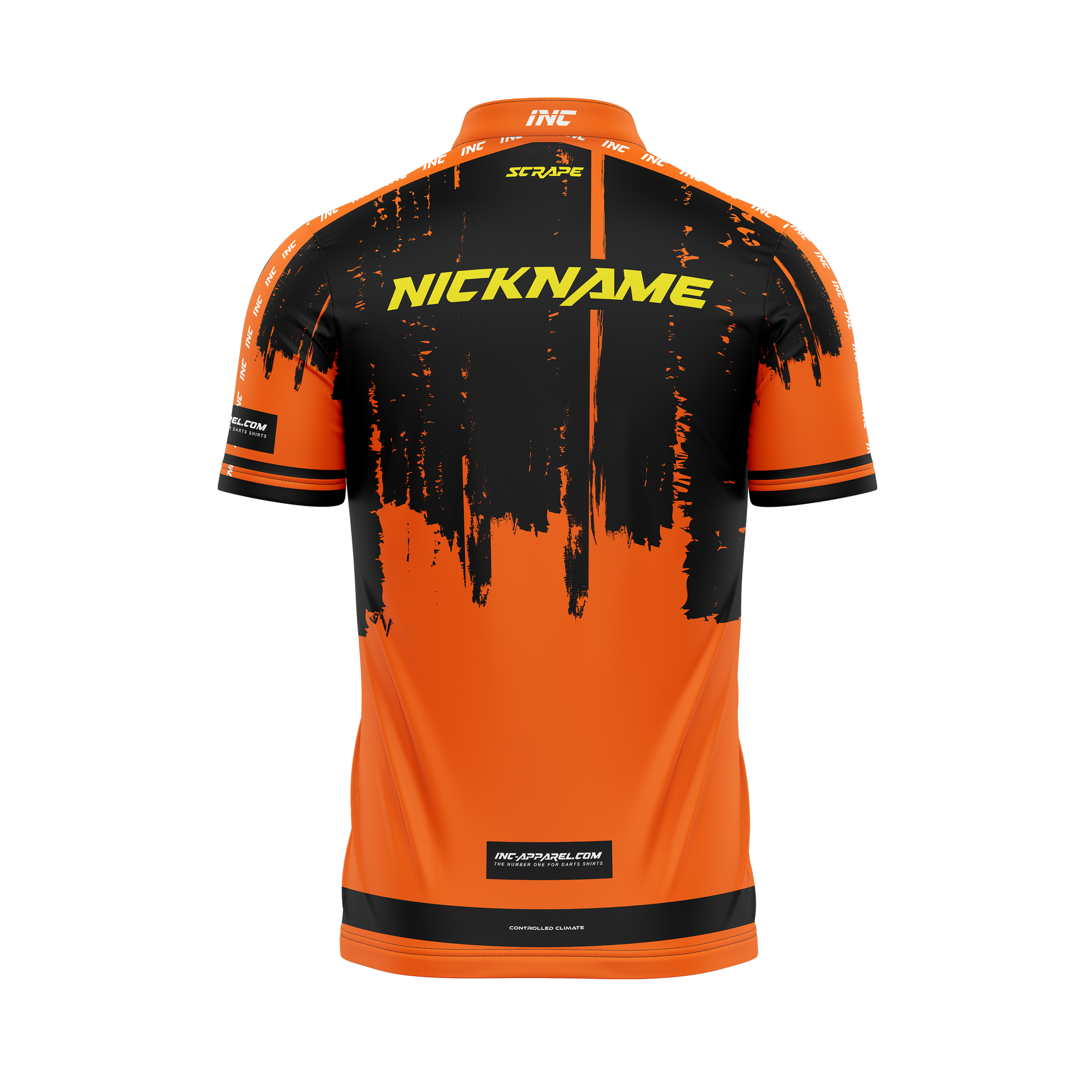 Scrape Nigrum Aurantius Pro1 Darts Shirt – Back View | INC-APPAREL