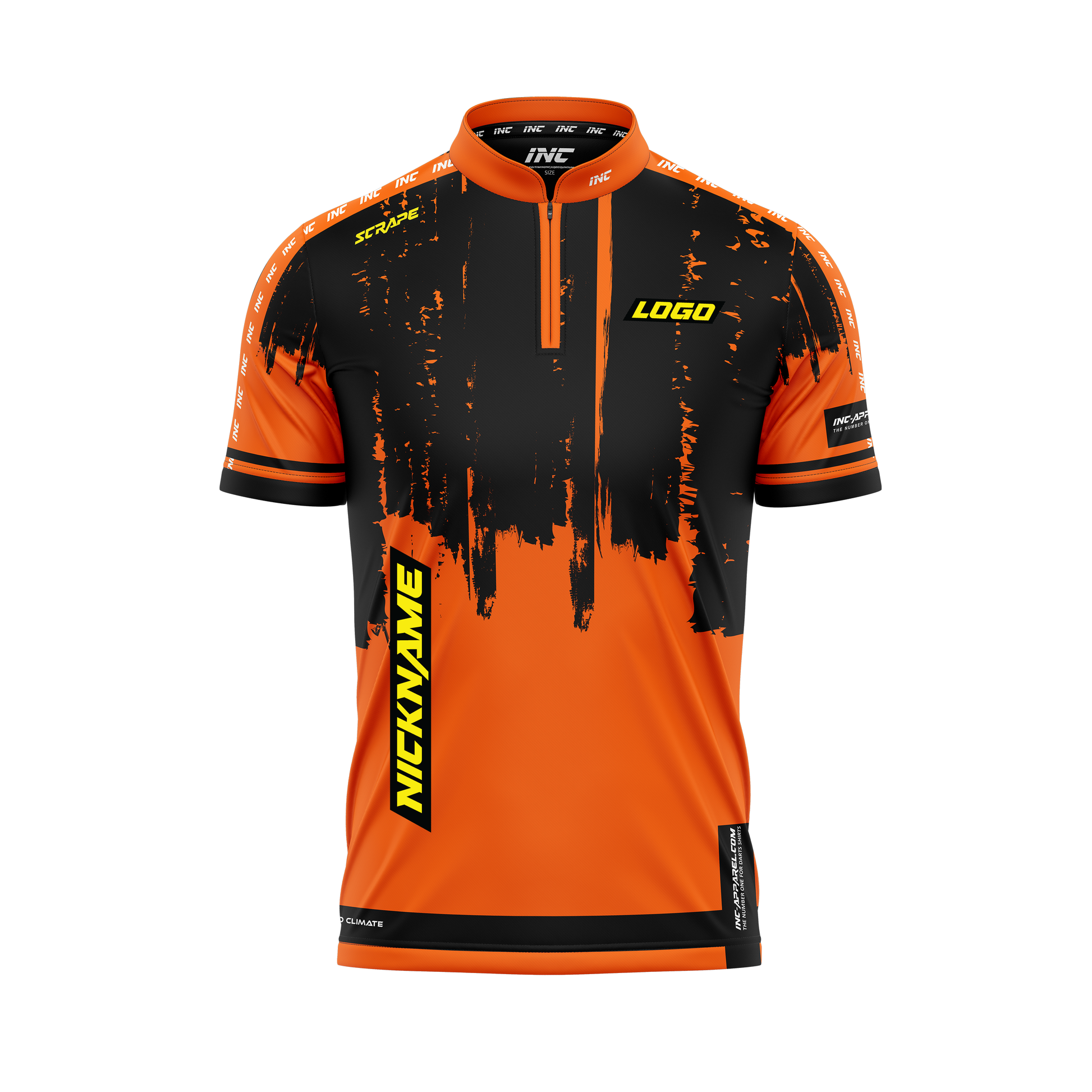 Scrape Nigrum Aurantius Pro1 Darts Shirt – Front View | INC-APPAREL