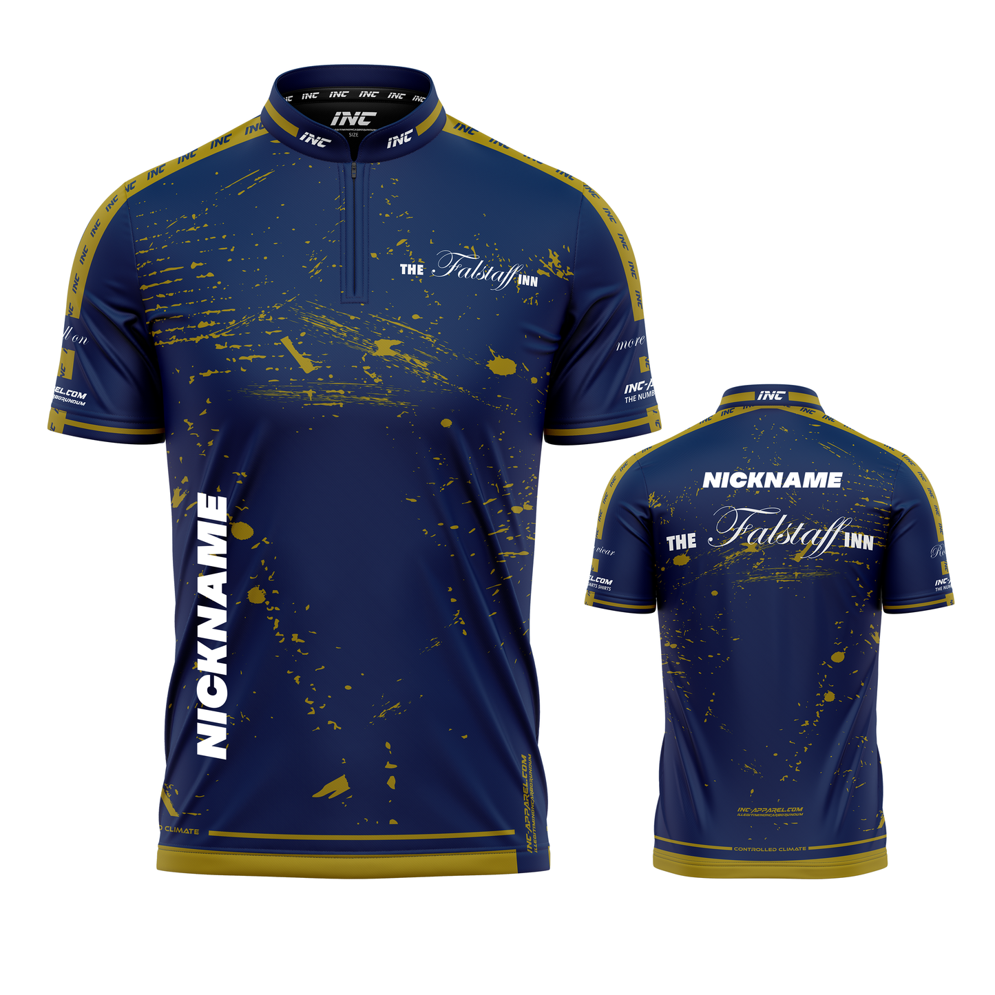 The Falstaff Darts Shirt from INC-APPAREL – made-to-order performance darts shirt with breathable fabric, professional collar, and bold team design.
