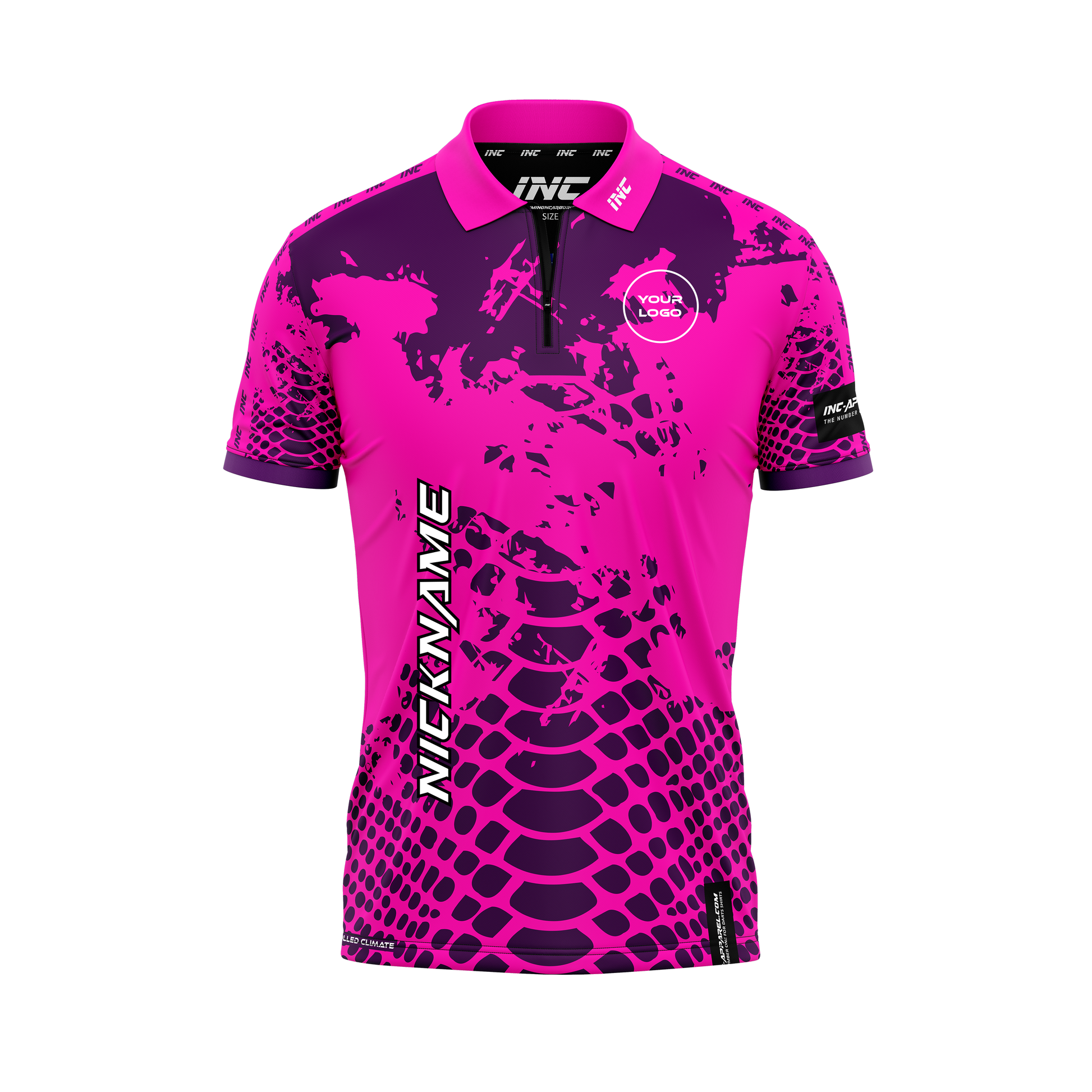 Venom Roseus Purpura Darts Zip Polo Shirt – Front View | INC-APPAREL