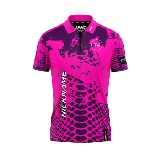Venom Roseus Purpura Darts Zip Polo Shirt – Front View | INC-APPAREL