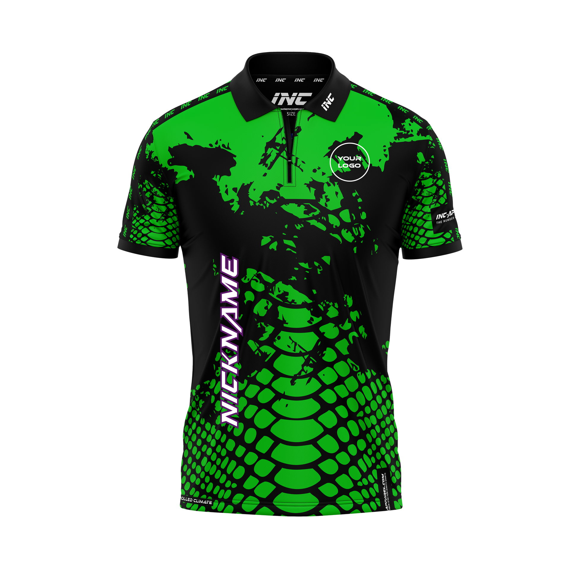Venom Viridis Nigrum Darts Zip Polo Shirt – Front View | INC-APPAREL