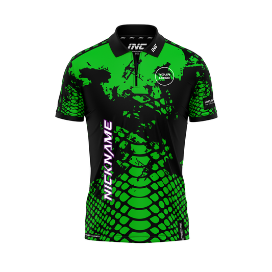 Venom Viridis Nigrum Darts Zip Polo Shirt – Front View | INC-APPAREL