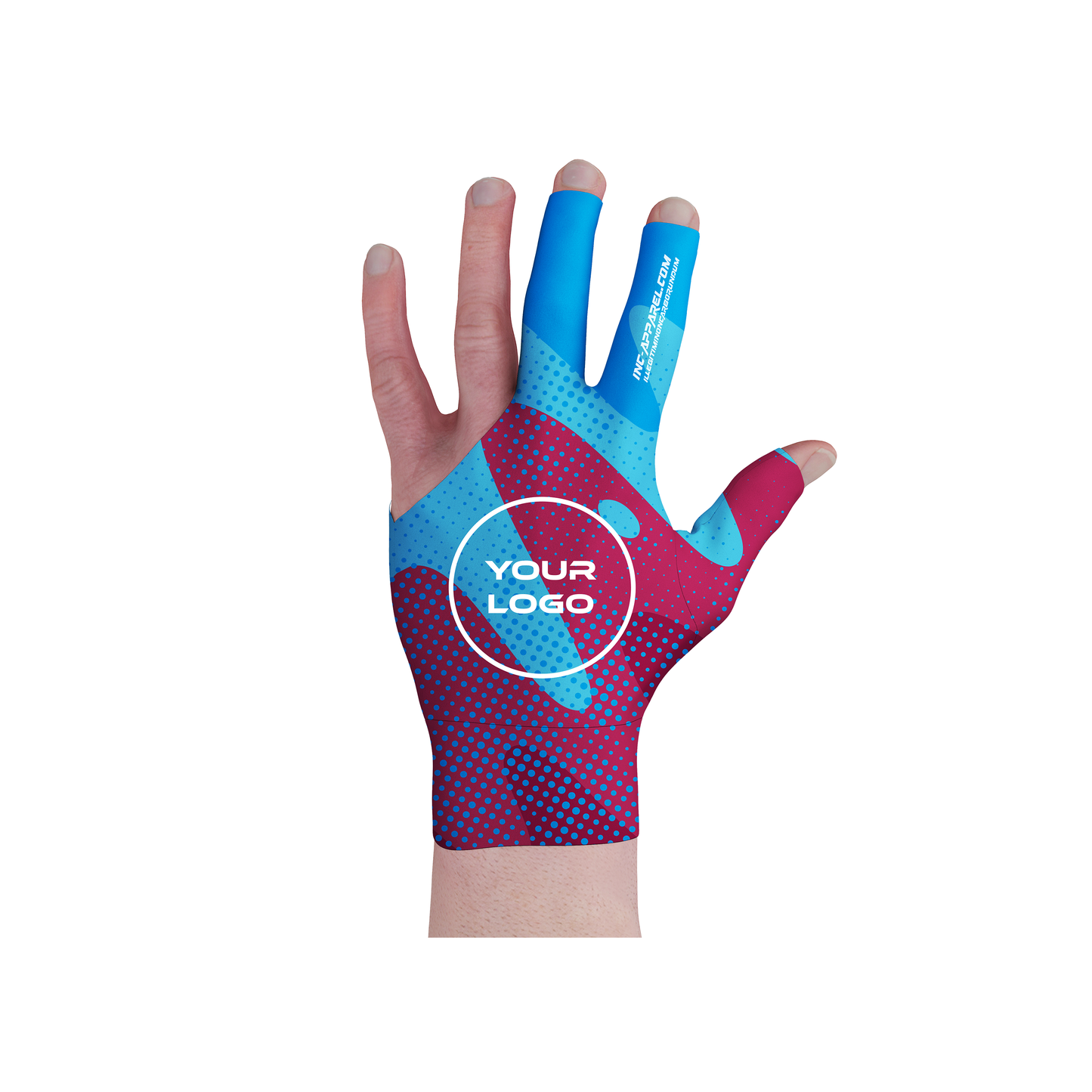 Wacky Blue and Maroon Pool Glove from INC-APPAREL – performance pool glove with non-slip palm and bold blue-maroon wacky design.