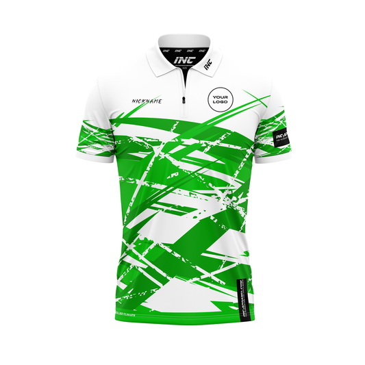 X Aurora Albus Darts Zip Polo Shirt – Front View | INC-APPAREL