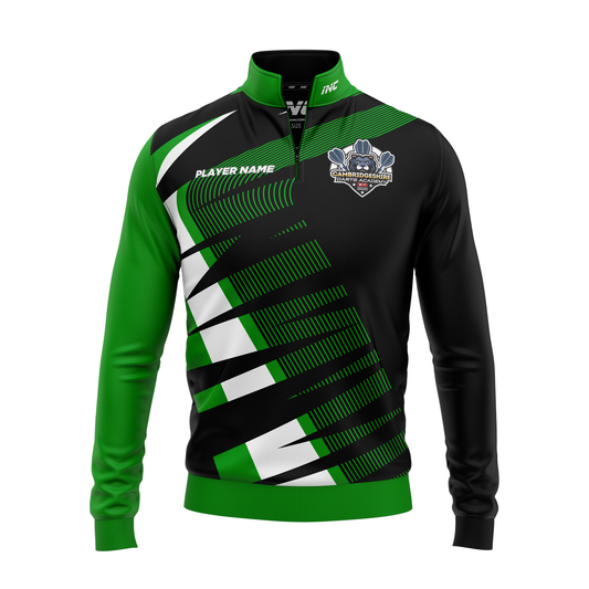 Cambridgeshire Darts Academy Quarter Zip Midlayer – Front View | INC-APPAREL