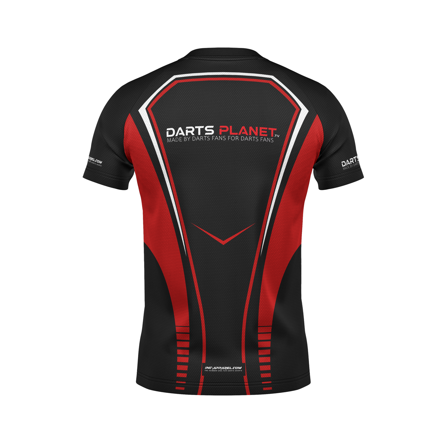 Customisable Darts Planet TV training tee – back view with nickname space