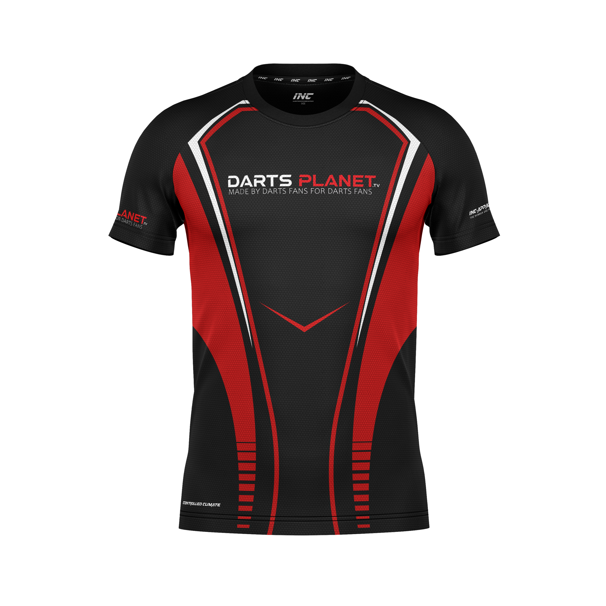 Official Darts Planet TV training tee – front view with performance fabric