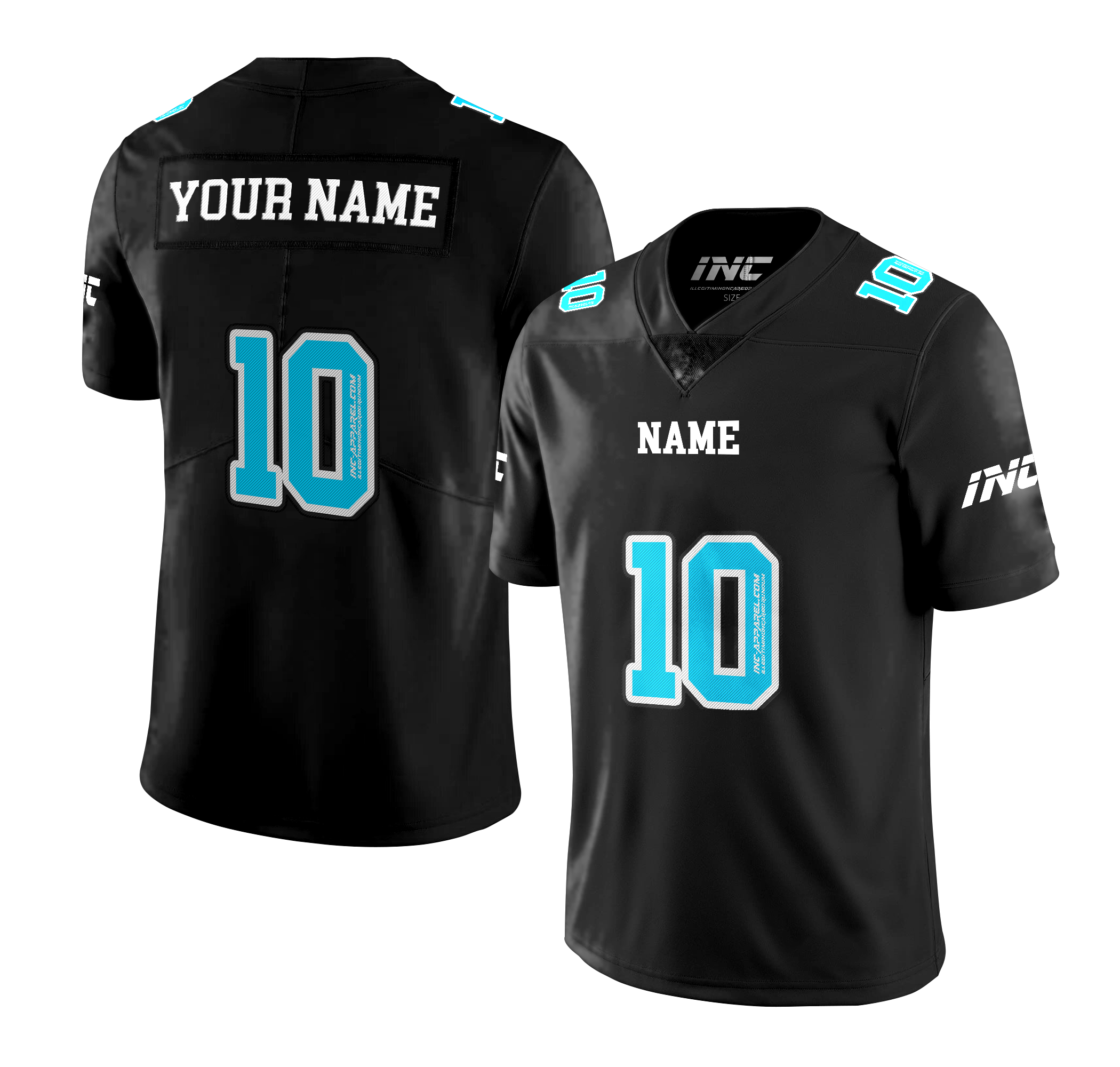 Shop the INC-APPAREL Imperium American Football Shirt in Black and Blue. Personalise with your name and number. Perfect for supporters, casual wear, gym wear, and American football fans.