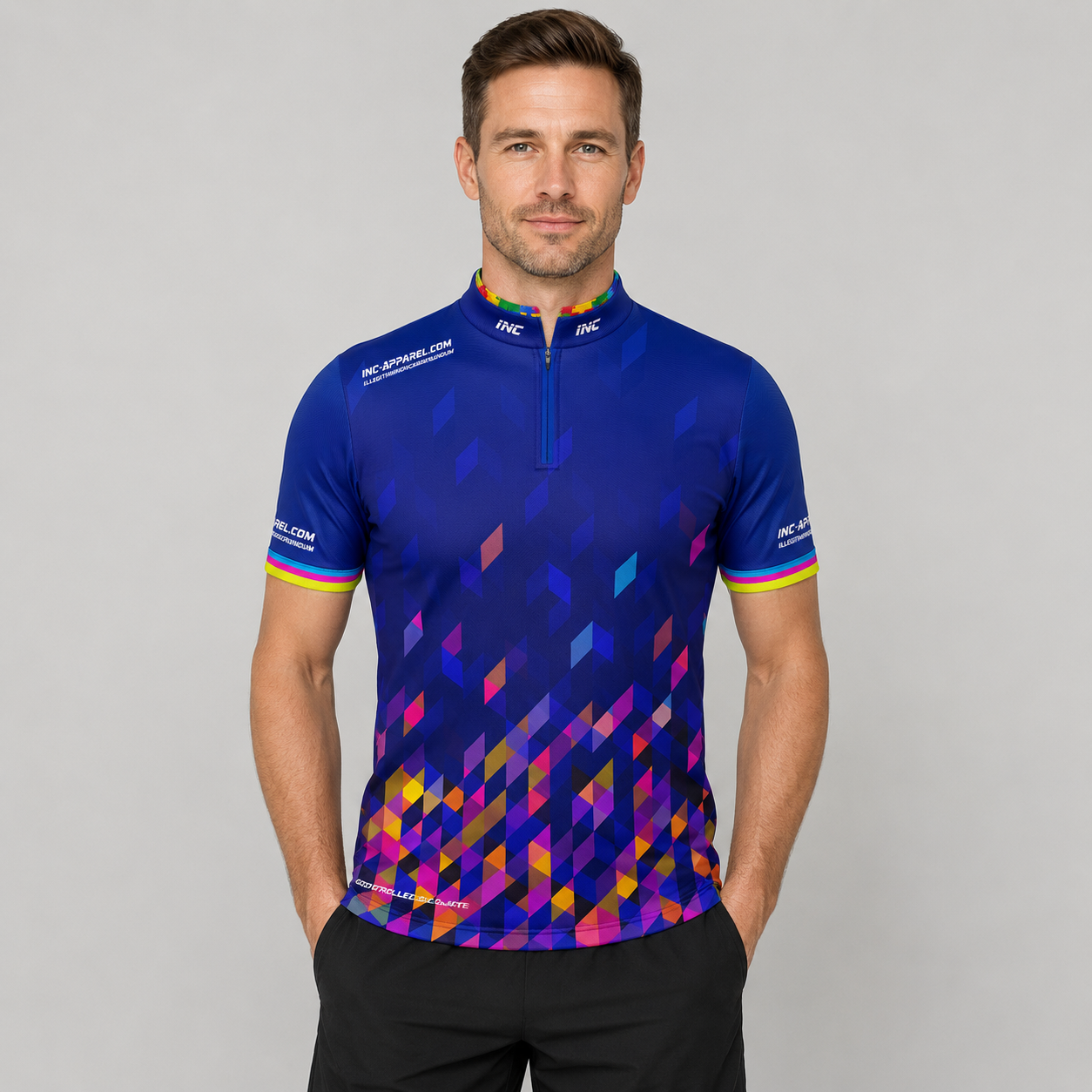 Infinita Blue Rainbow Pixel Darts/Pool Shirt - Mens/Youth